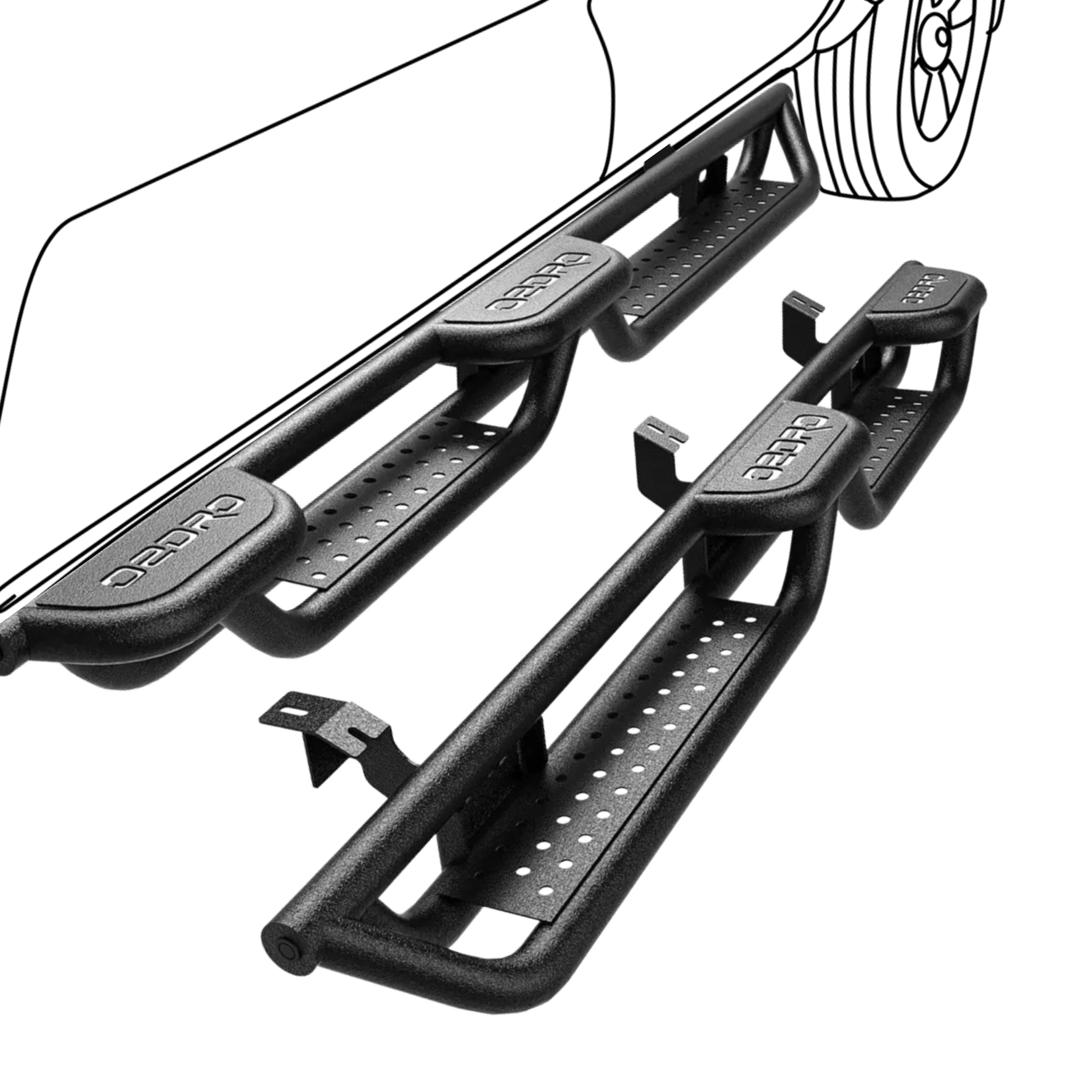 Side view of OEDRO 6" Running Boards Steps Dual Convex Nerf Bars for 2005-2023 Toyota Tacoma Double Cab/Crew Cab(4-doors Size=1:0.75)