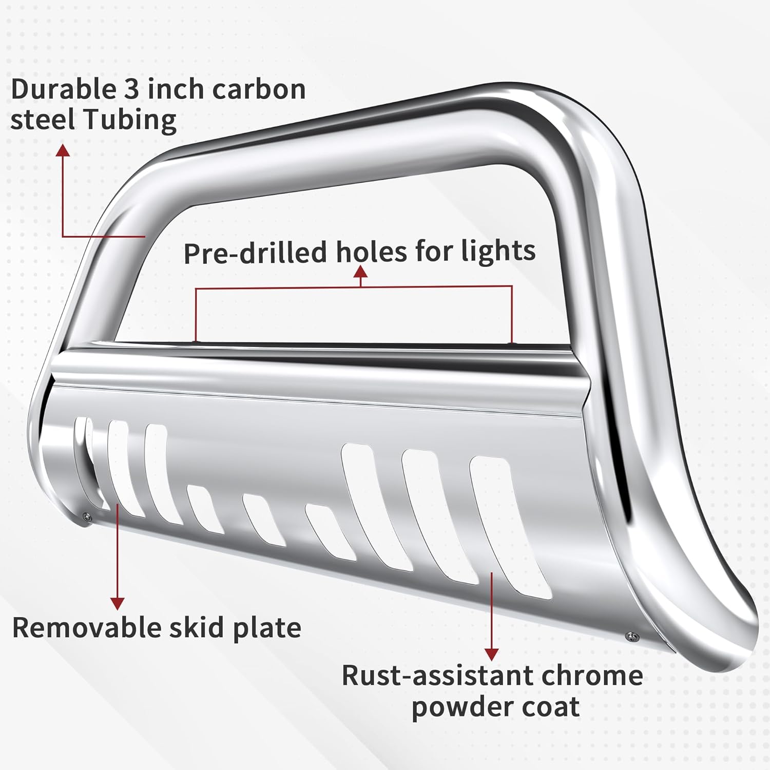 Side view of YITAMOTOR® Bull Bar Chrome for 04-23 Ford F150, 03-17 Expedition Stainless 3'' Push Front Bumper Grille Guard