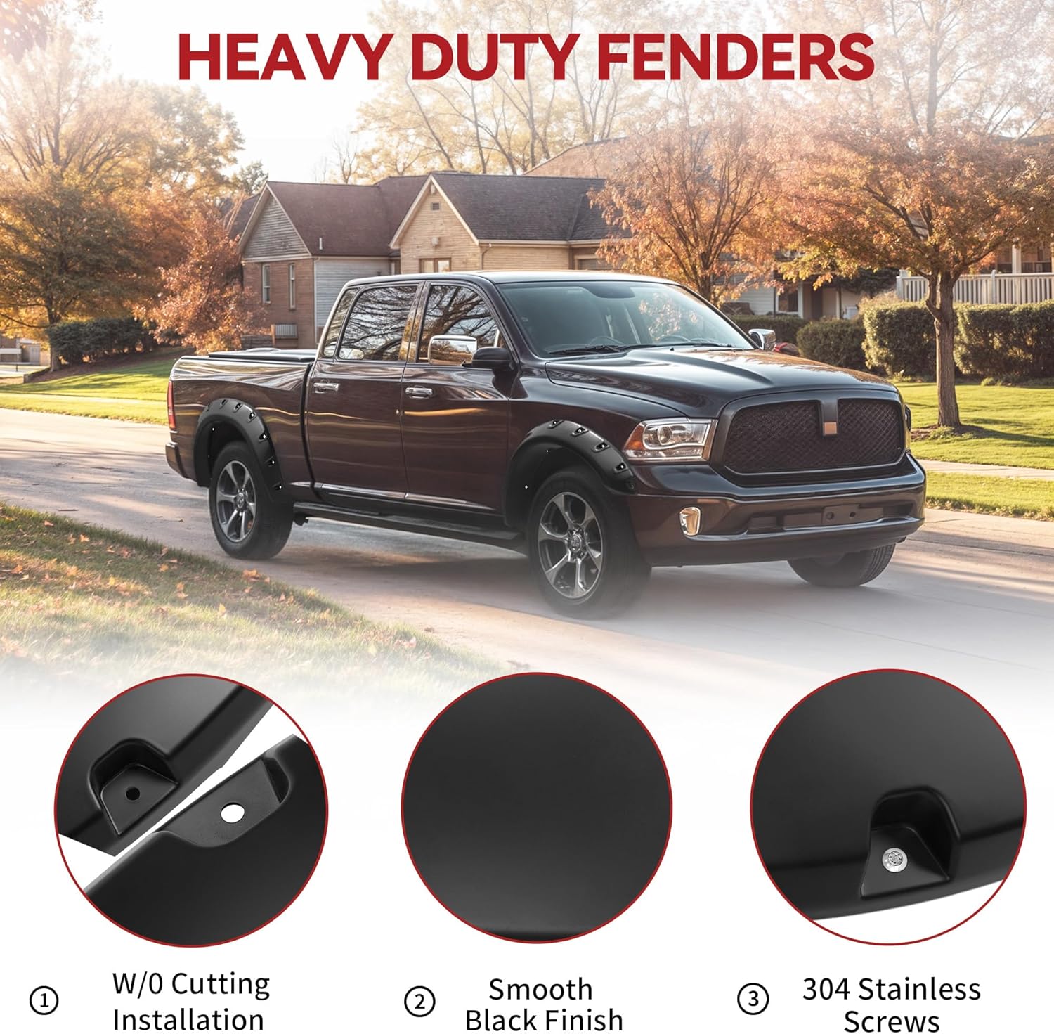 Side view of YITAMOTOR® 09-18 Dodge RAM 1500 |19-24 Ram 1500 Classic (Exclude R/T Models) Front Fender Flares-4 Piece