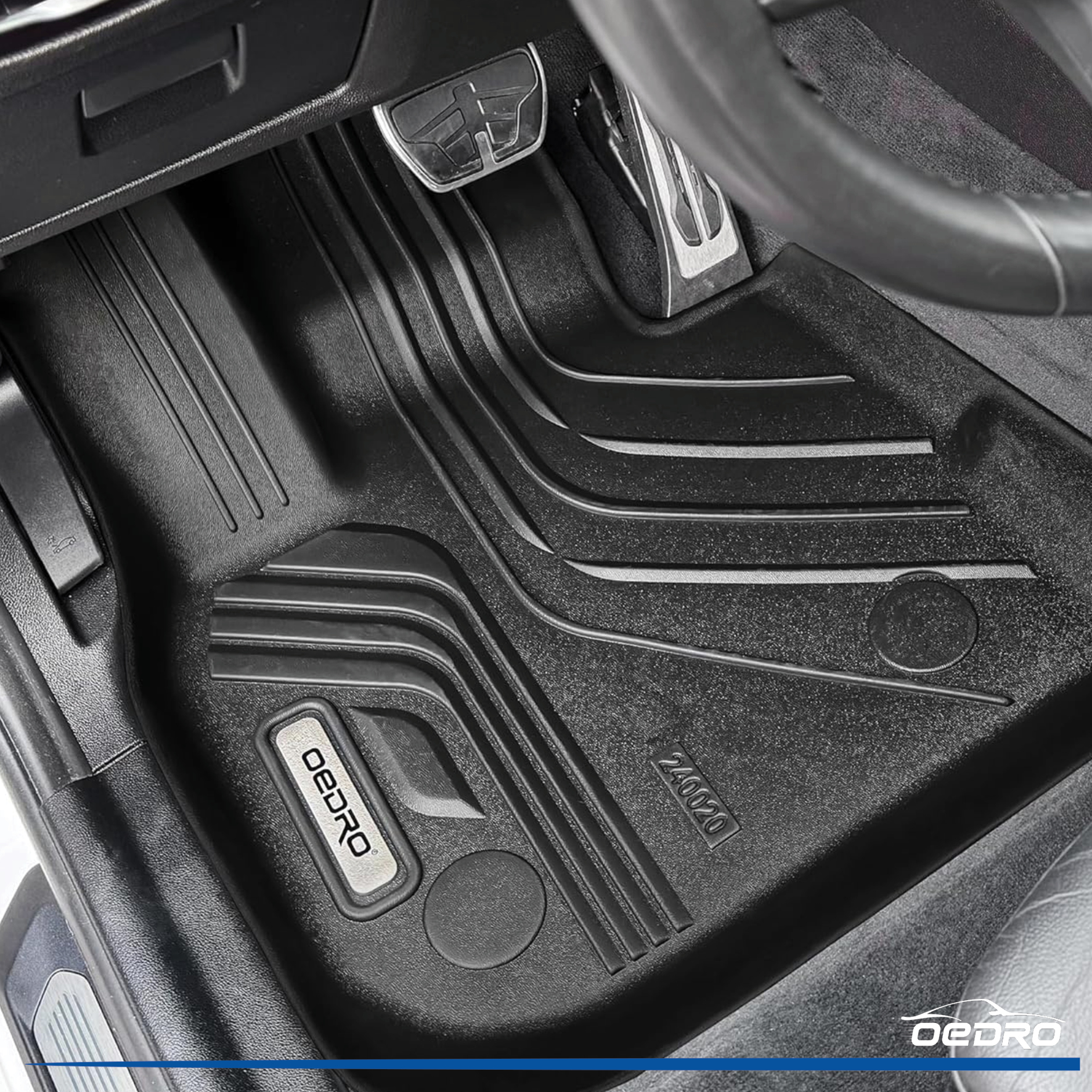 Side view of OEDRO Floor Mats for 2025 Toyota Camry (Including Hybrid), Unique Black TPE All-Weather Guard Full Set Liners