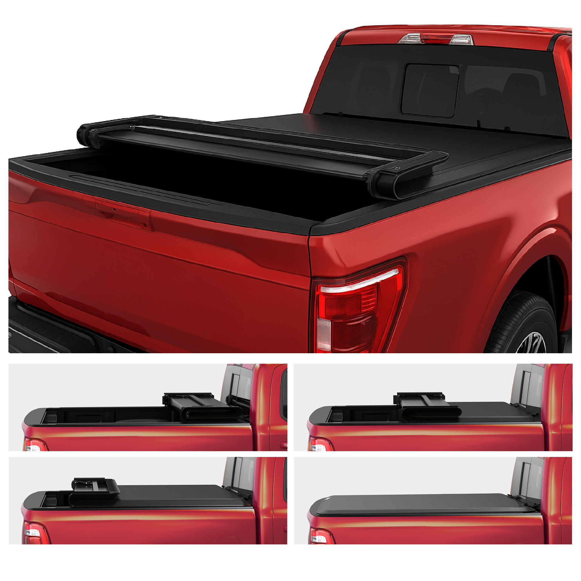 Side view of OEDRO 5.5ft Quad-Fold Tonneau Bed Cover for 2015-2026 Ford F150 F-150 (Excludes Raptor Series) – Waterproof, Durable, Easy Installation