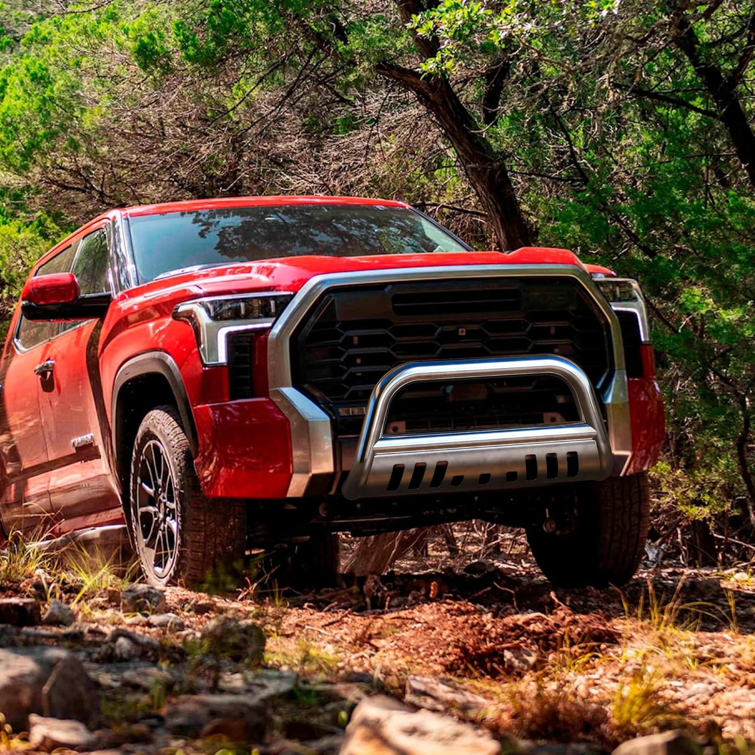 Side view of YITAMOTOR® Bull Bar Compatible with 2016-2023 Toyota Tacoma (Excludes TRD Models), 3" Tubing Brush Guard Pickup Truck Front Bumper Push Bar w/Grille S