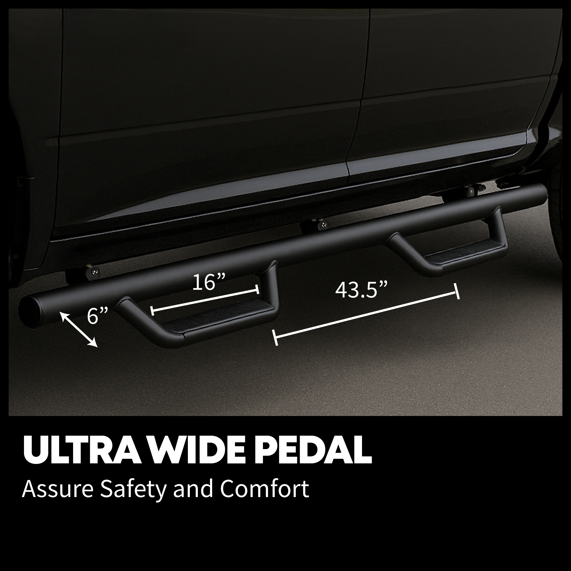 Side view of Running Boards Replacement for 2022-2026 Toyota Tundra CrewMax Cab, Carbon Steel Side Steps Nerf Bars Rails (Only for Truck w/ 2X 3/4 Size Rear Doors)