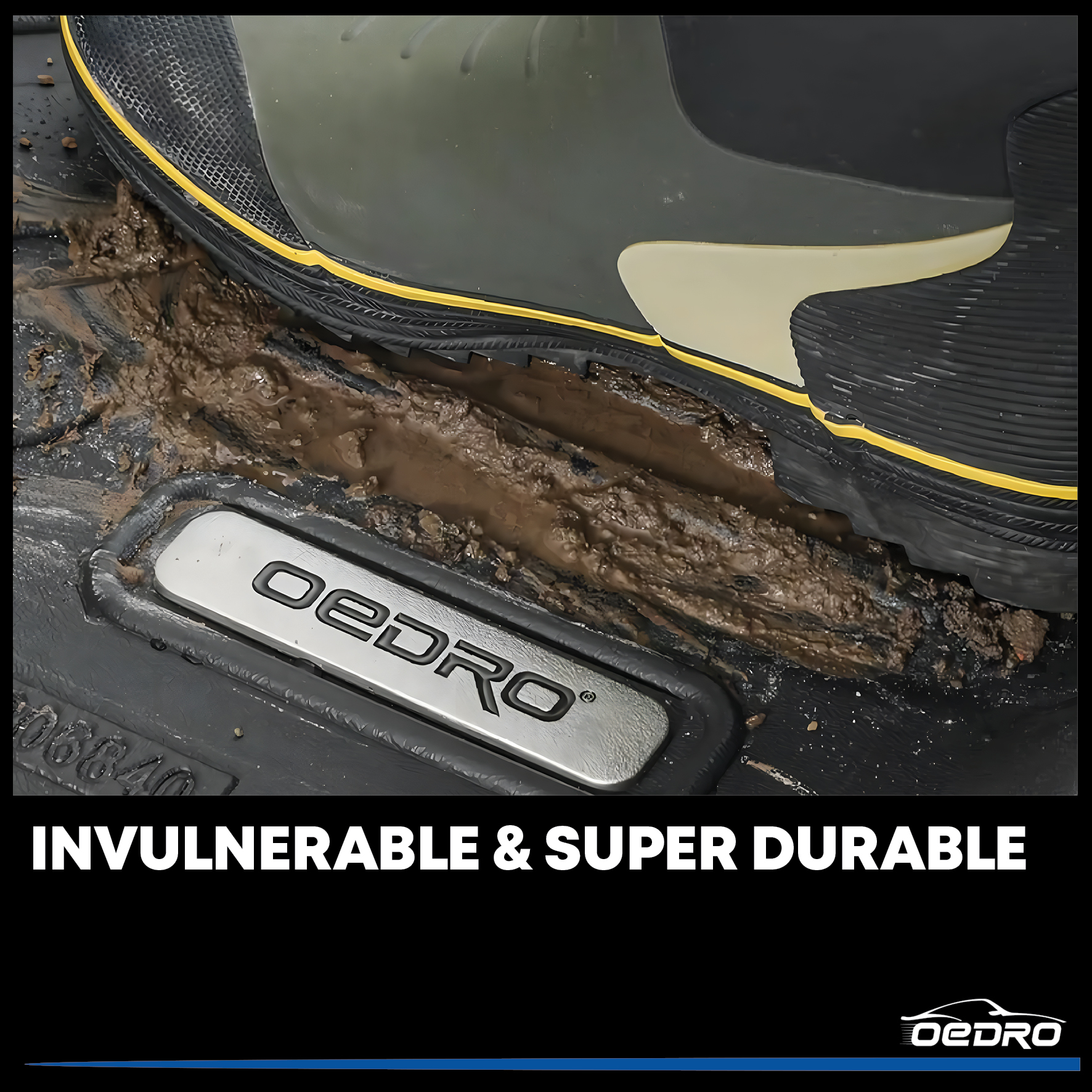 Side view of OEDRO Floor Mats for 2025 Toyota Camry (Including Hybrid), Unique Black TPE All-Weather Guard Full Set Liners