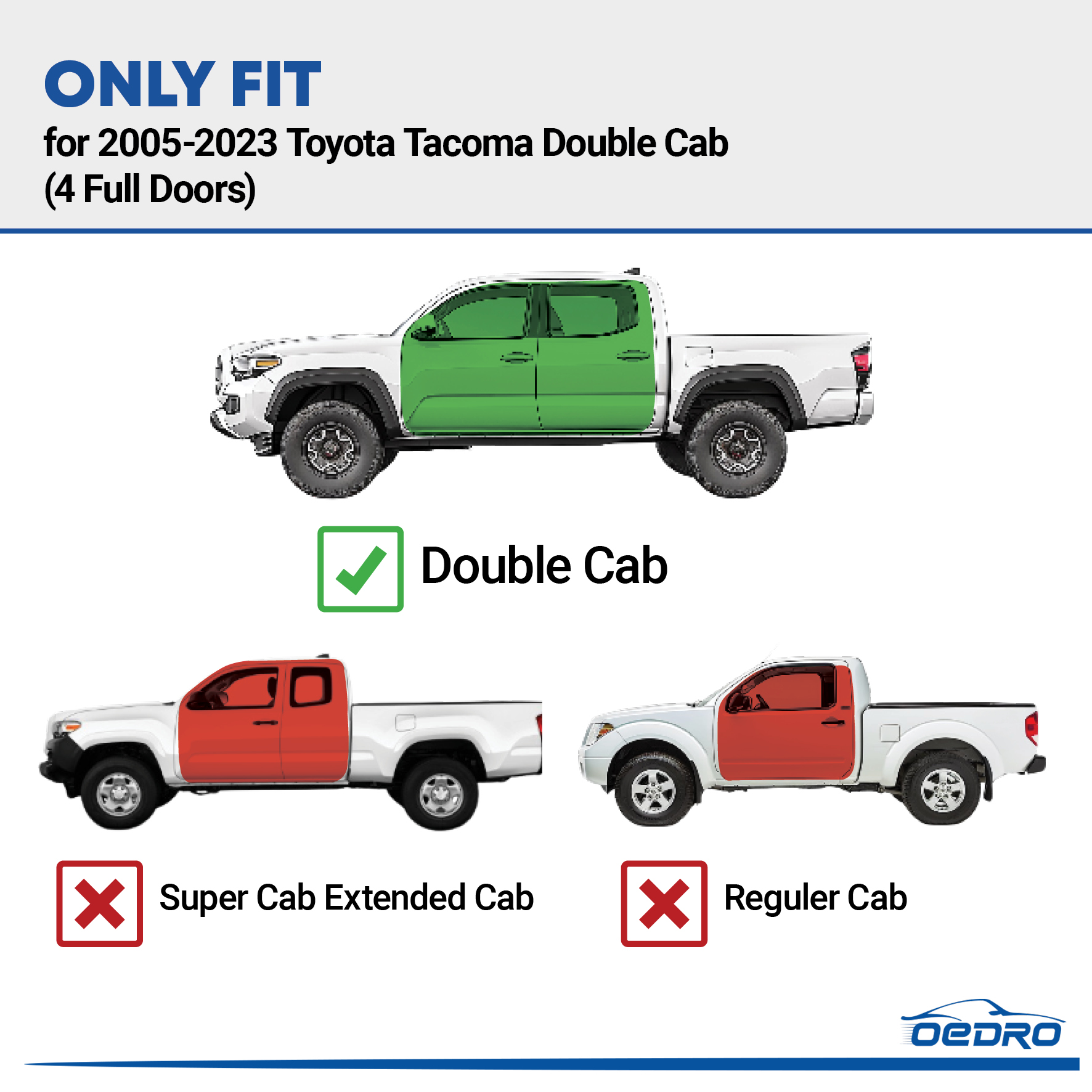 Side view of OEDRO 6" Running Boards Steps Dual Convex Nerf Bars for 2005-2023 Toyota Tacoma Double Cab/Crew Cab(4-doors Size=1:0.75)