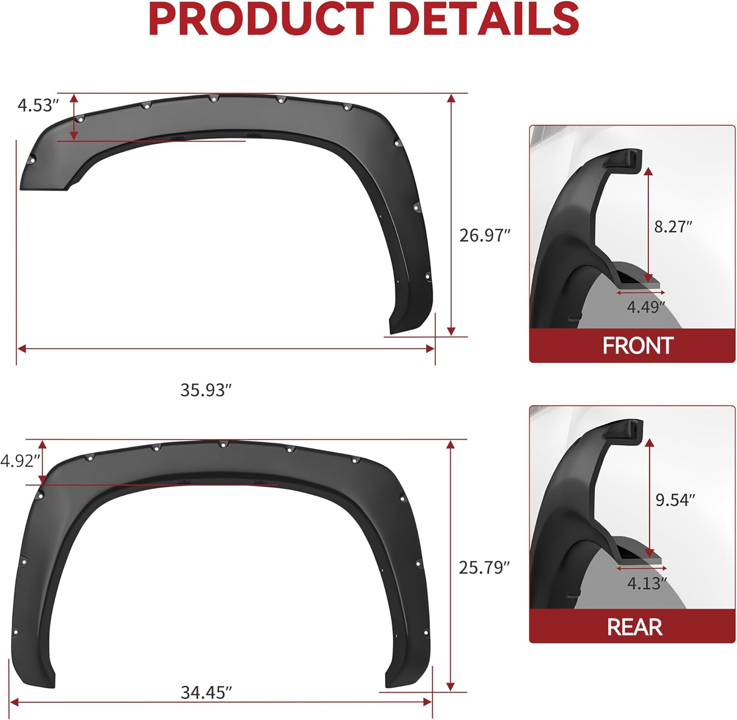 Side view of YITAMOTOR® Fender Flares Kit Compatible for 1999-2006 Chevy Silverado GMC Sierra (Incl. 2007 Classic Models), Textured Matte Black Finish Front Rear W