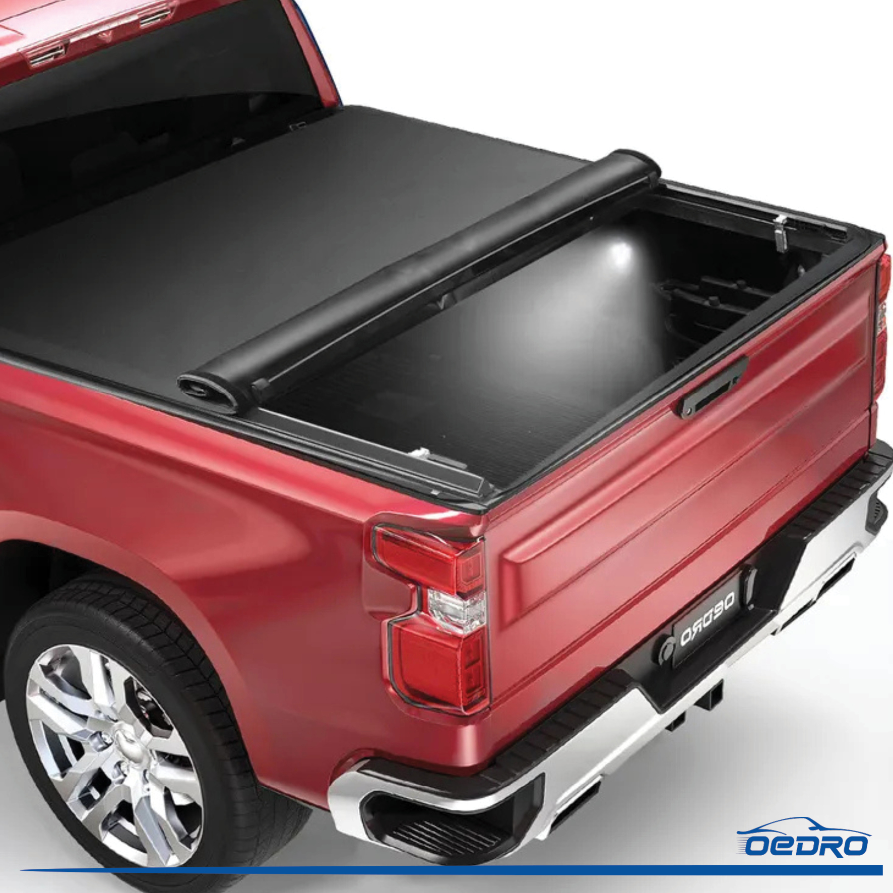 Side view of OEDRO Soft Roll Up Truck Bed Tonneau Cover Compatible with 2019-2026 Chevy Silverado 1500 / GMC Sierra 1500 New Body Style
