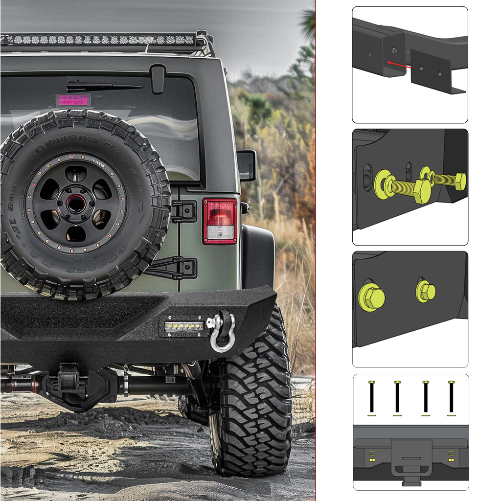 Side view of YITAMOTOR® 2007-2018 Jeep Wrangler JK and JK Unlimited Rear Bumper with LED Lights & 2"Hitch Receiver