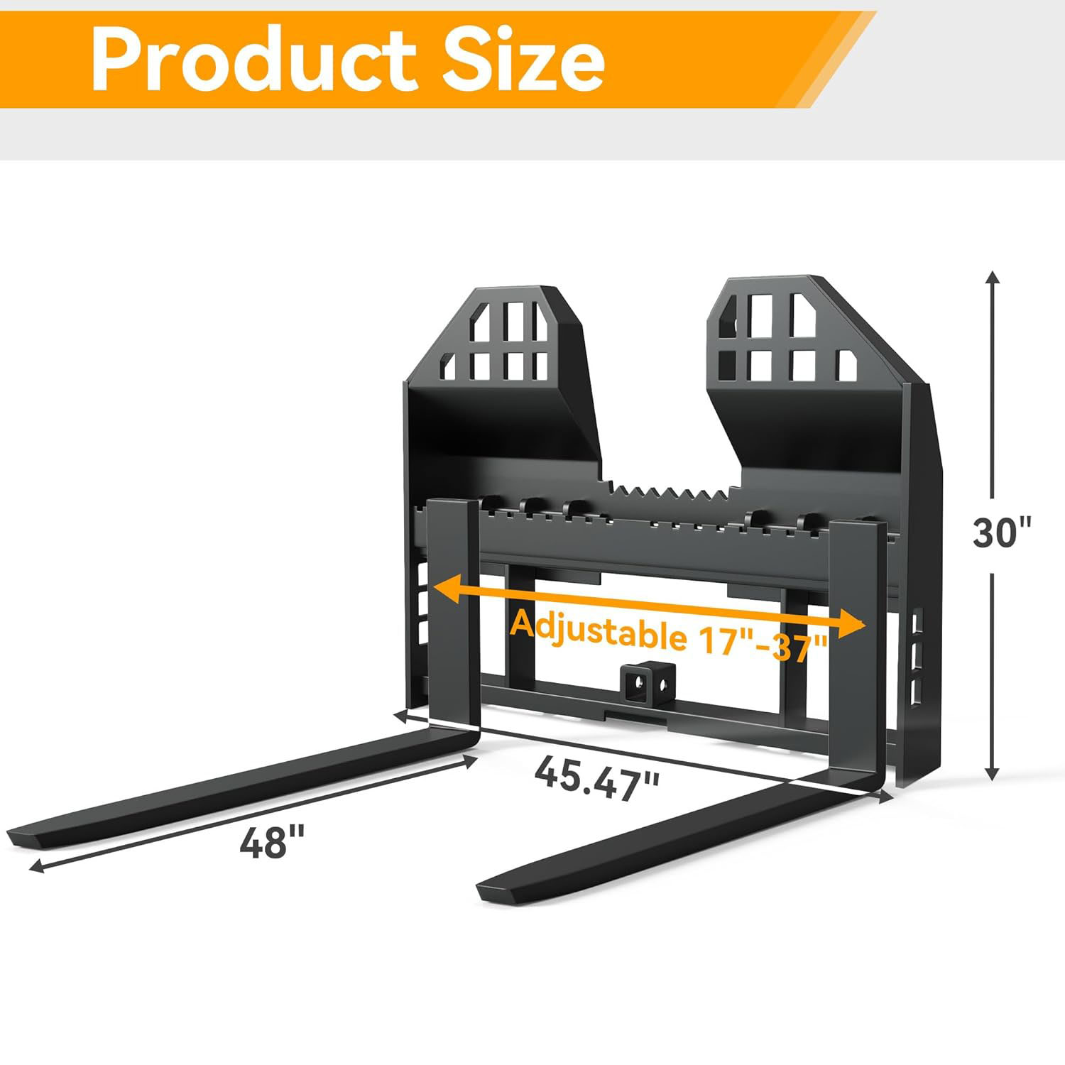 Side view of YITAMOR 45" Pallet Fork Frame - 48" 4000lb Forks | Fits Kubota/Bobcat QA