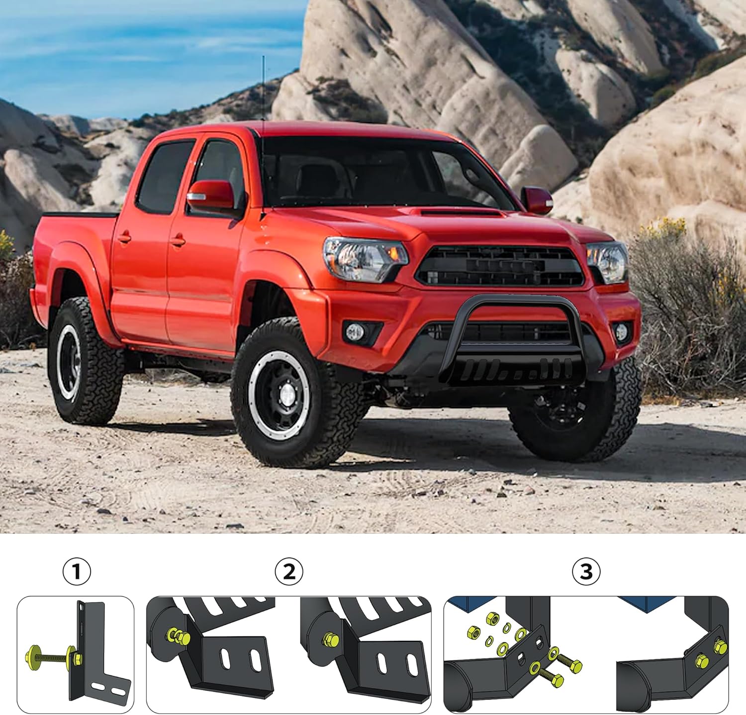 3-Inch Steel Bull Bar Push Bumper For 2005-2015 Toyota Tacoma - Black Powder Coat - View #2