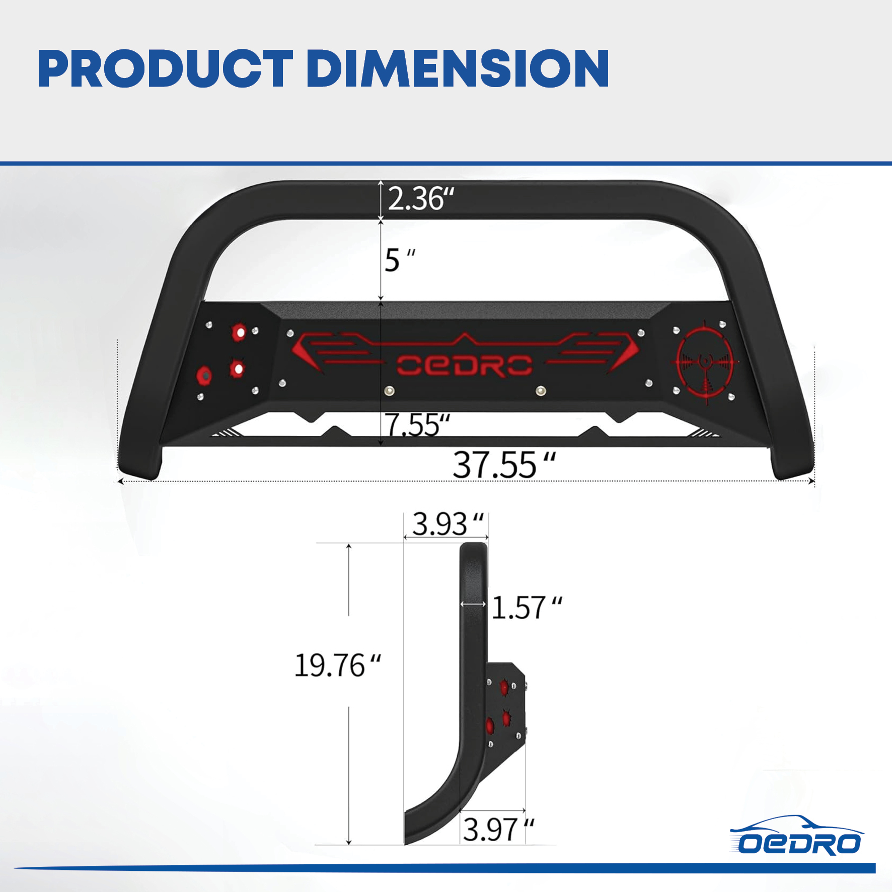 Side view of Paintable Bull Bar Fits 2019-2024 Chevy Silverado 1500/GMC Sierra 1500 (Exclude 2019 Silverado 1500 LD) Front Bumper Push Bar w/Grille Skid Plate