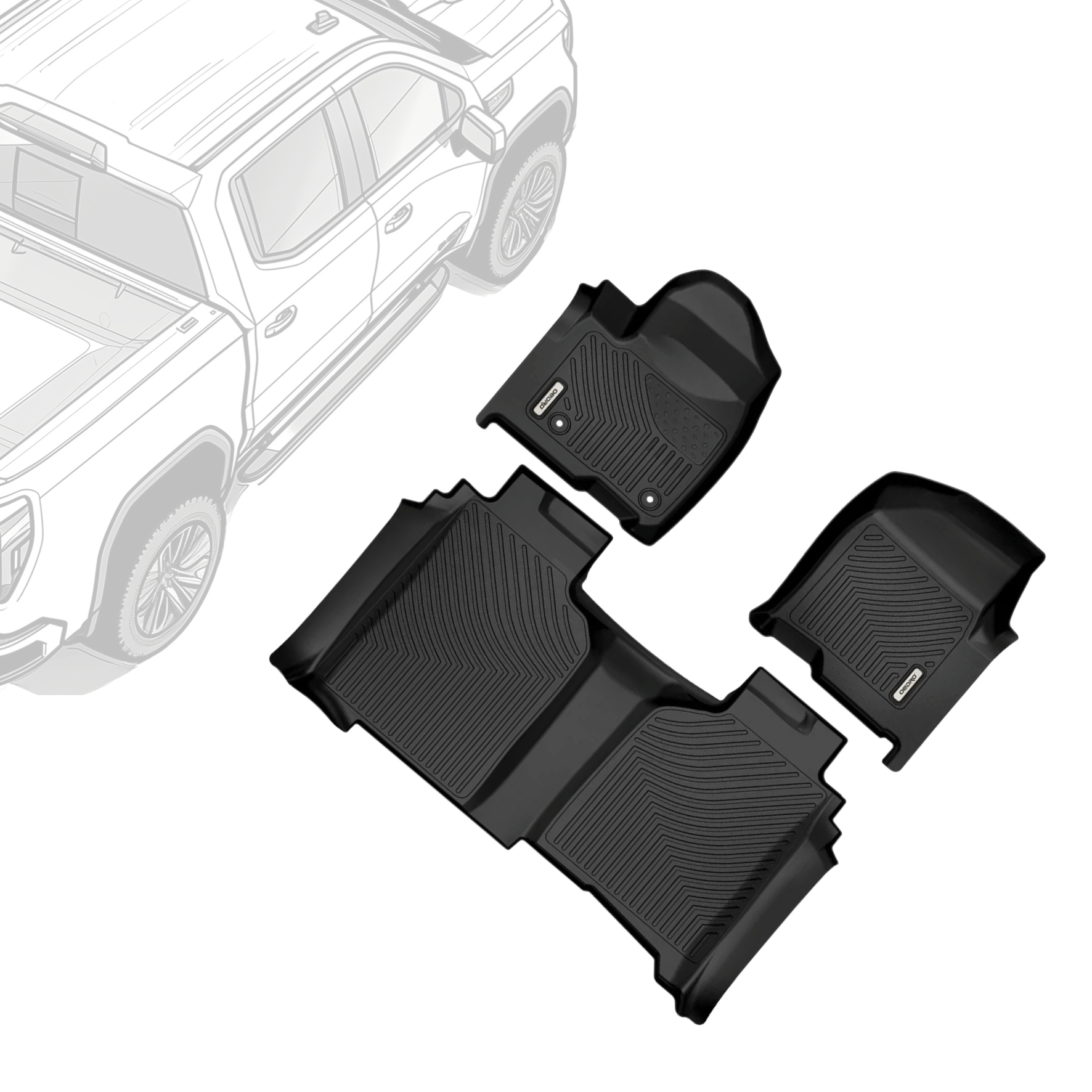 Side view of OEDRO Floor Mats for 2019-2025 Chevy Silverado 1500/GMC Sierra 1500 Crew Cab, No Rear Underseat Storage Box