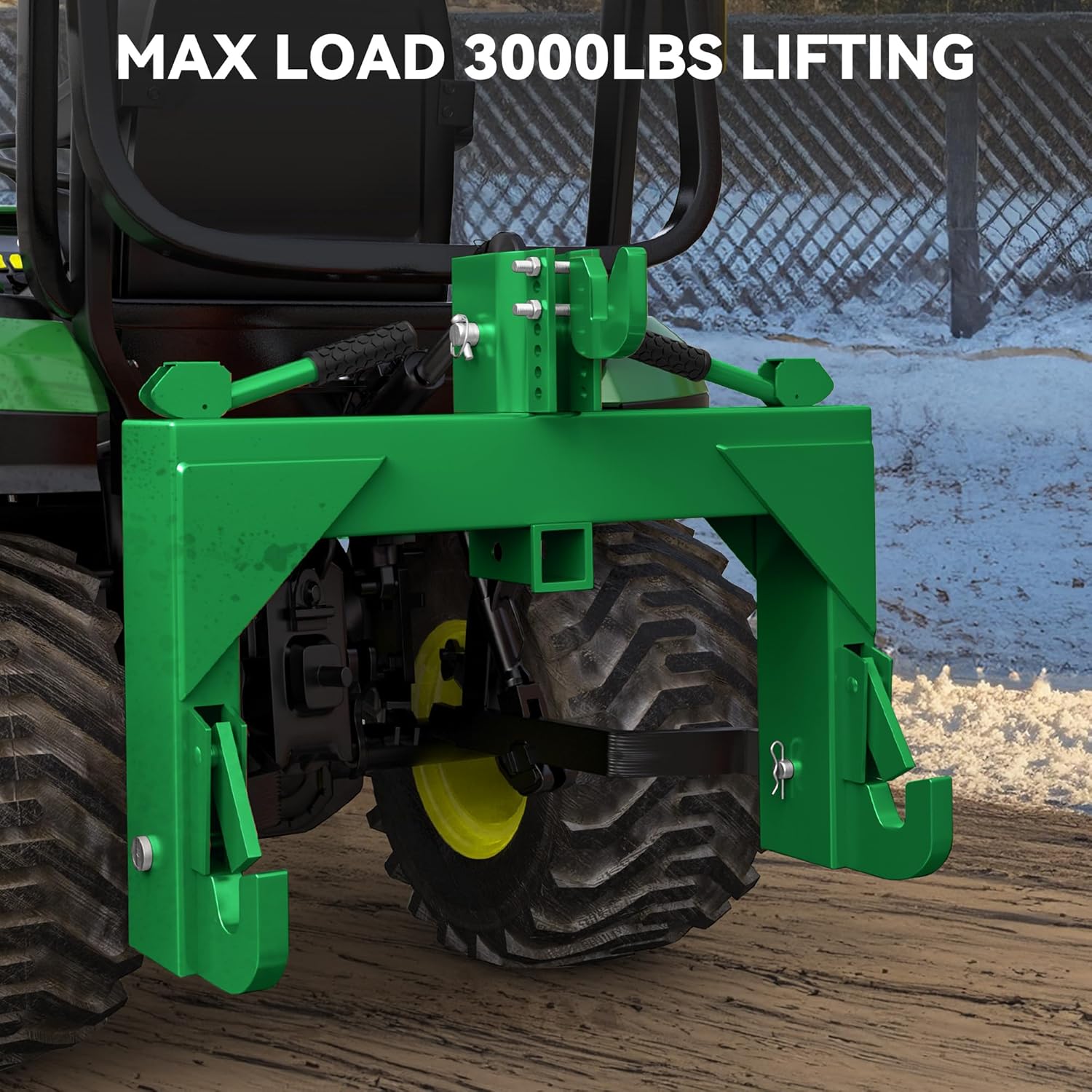 Side view of YITAMOTOR® 3 Point Quick Hitch, 3000 lbs with 2" Receiver Hitch Adaptation to Category 1 Tractor with 5 Level Adjustable Bolt