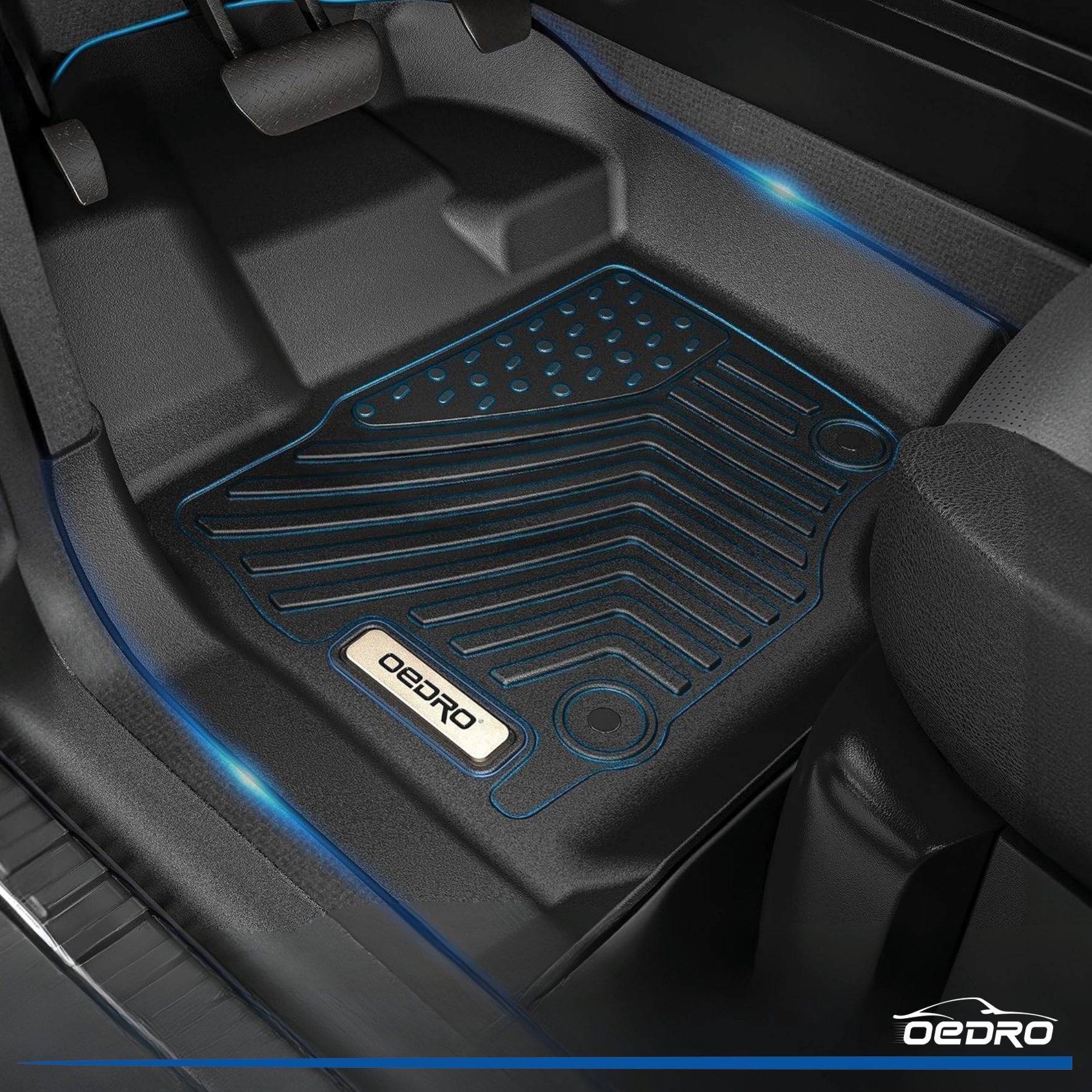 Side view of OEDRO Floor Mats for 2019-2025 Chevy Silverado 1500/GMC Sierra 1500 Crew Cab, No Rear Underseat Storage Box