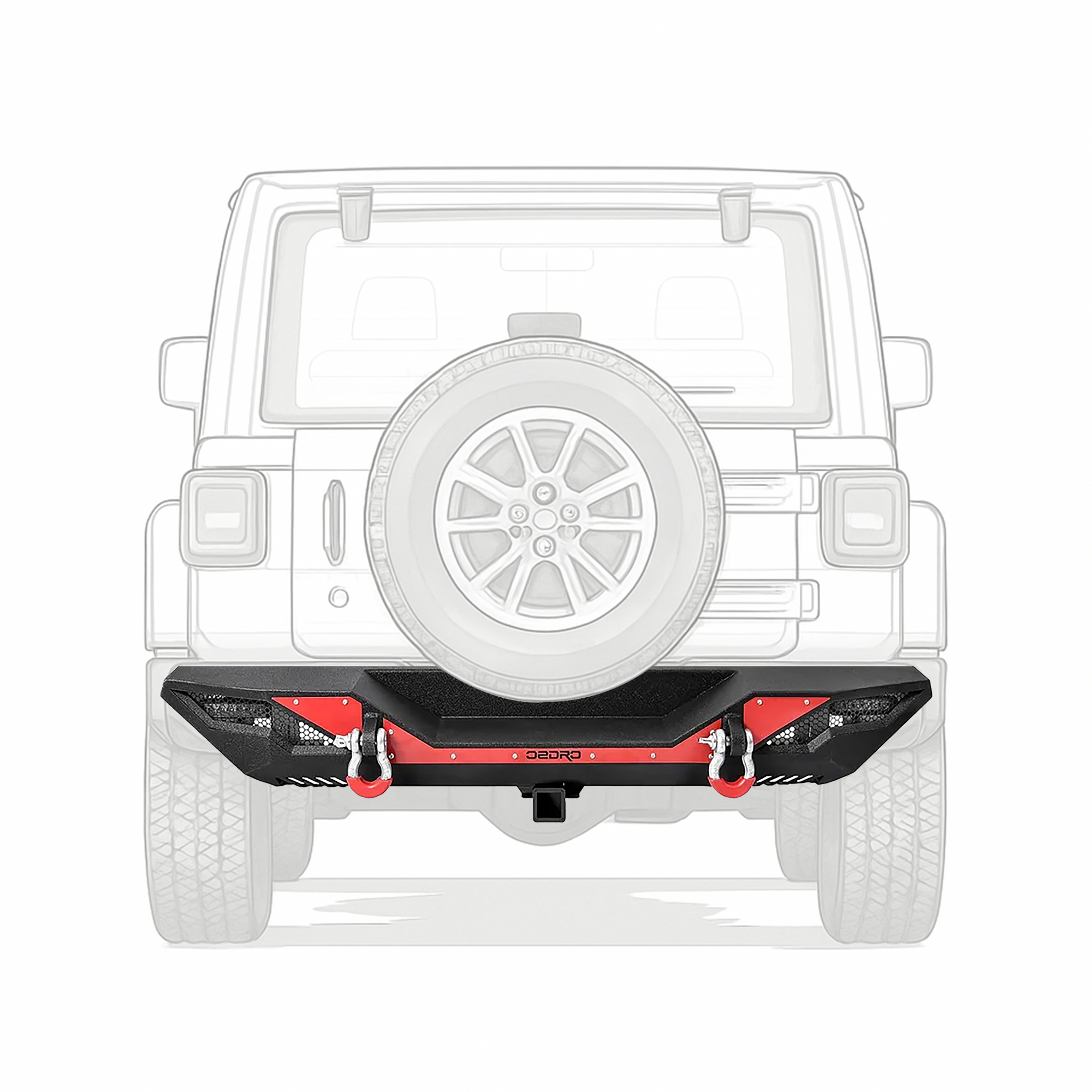 Side view of OEDRO Rear Bumper for 2007-2018 Jeep Wrangler JK & JKU Unlimited, Full Width Bumper w/D-Rings & Hitch Receiver & Reflective Armor
