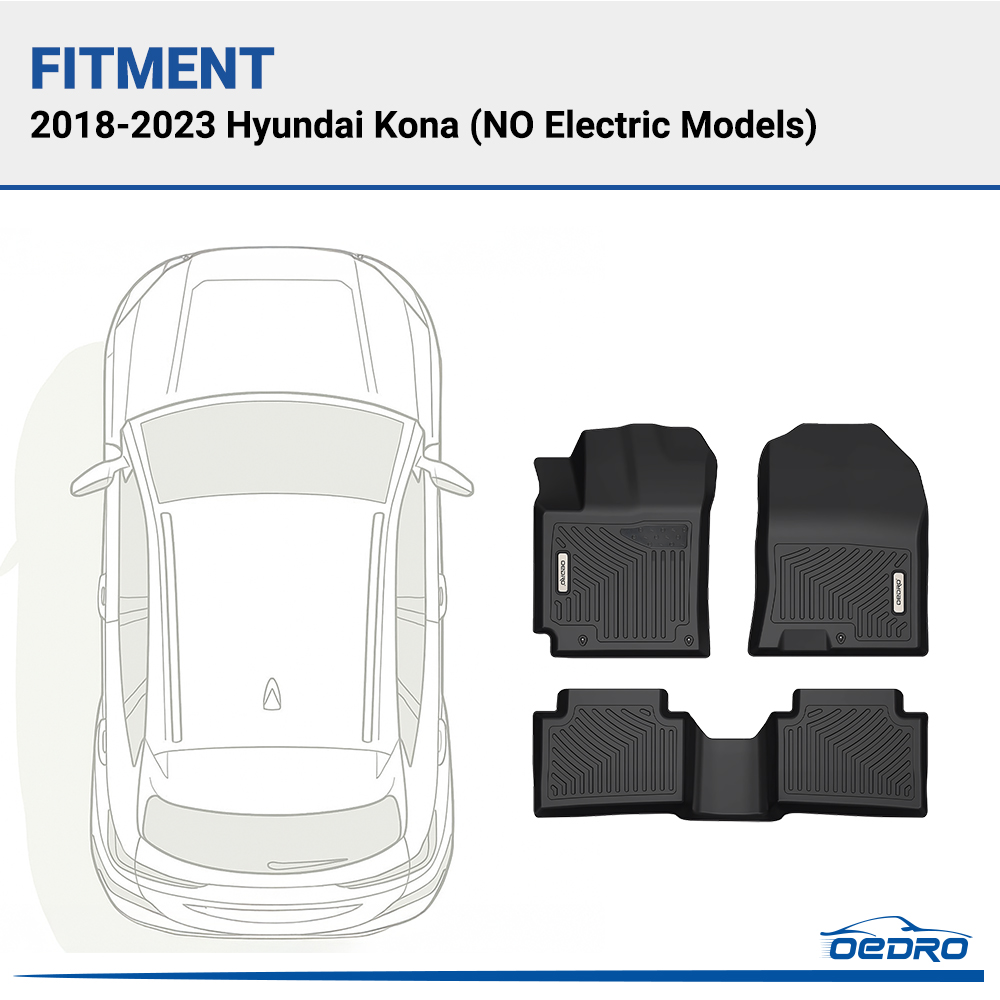 Side view of OEDRO Floor Mats for 2018-2023 Hyundai Kona (NO Electric Models), Black TPE All-Weather Full Set Floor Liners