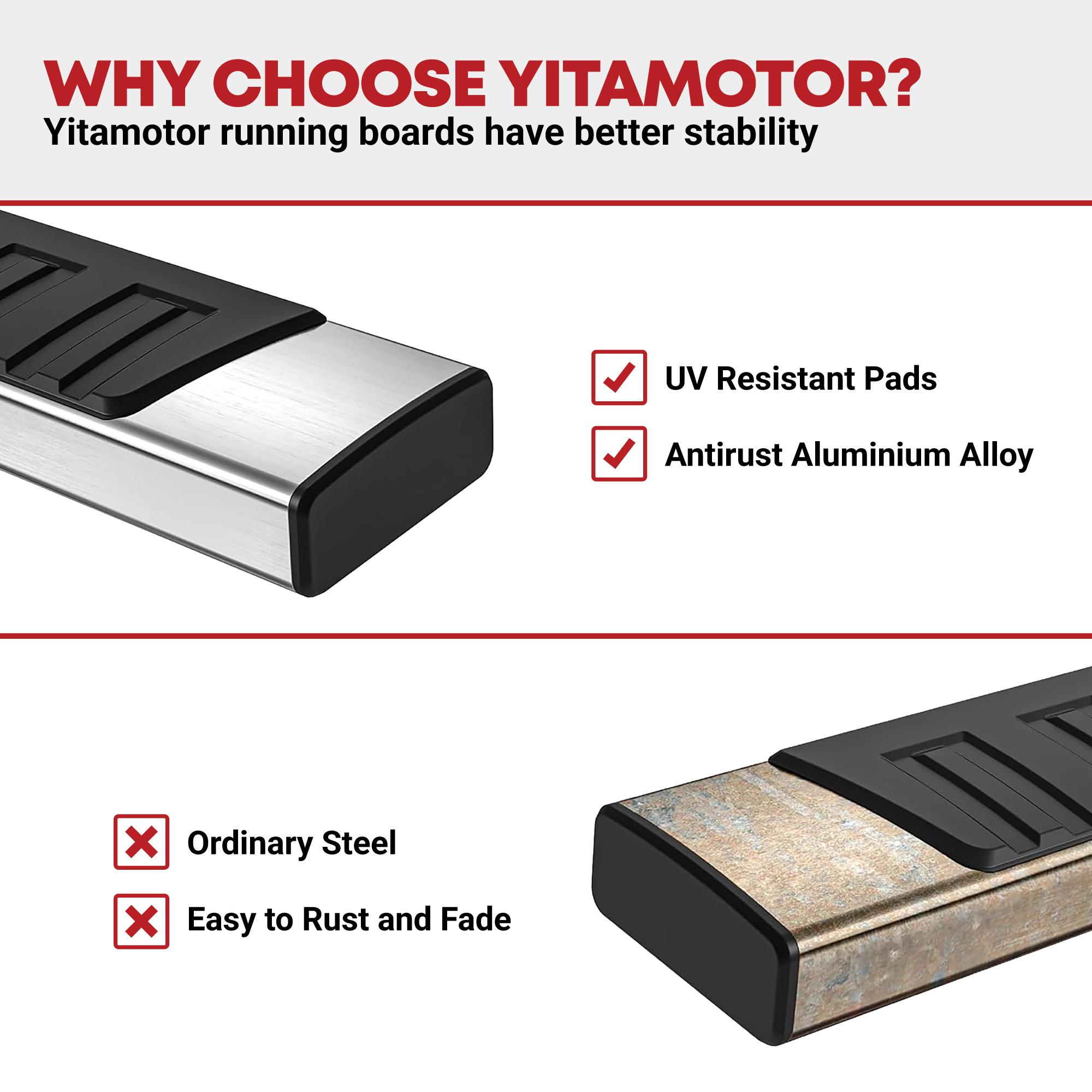 Side view of YITAMOTOR® 6.5 Inches Running Boards Compatible with 2005-2023 Toyota Tacoma Access Cab, Stainless Steel Black Side Steps Nerf Bars