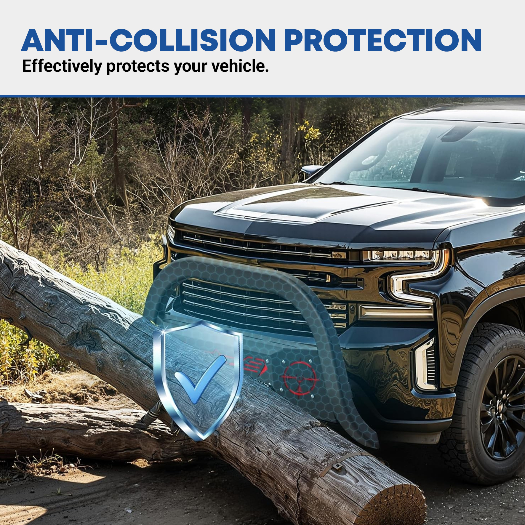 Side view of Paintable Bull Bar Fits 2019-2024 Chevy Silverado 1500/GMC Sierra 1500 (Exclude 2019 Silverado 1500 LD) Front Bumper Push Bar w/Grille Skid Plate