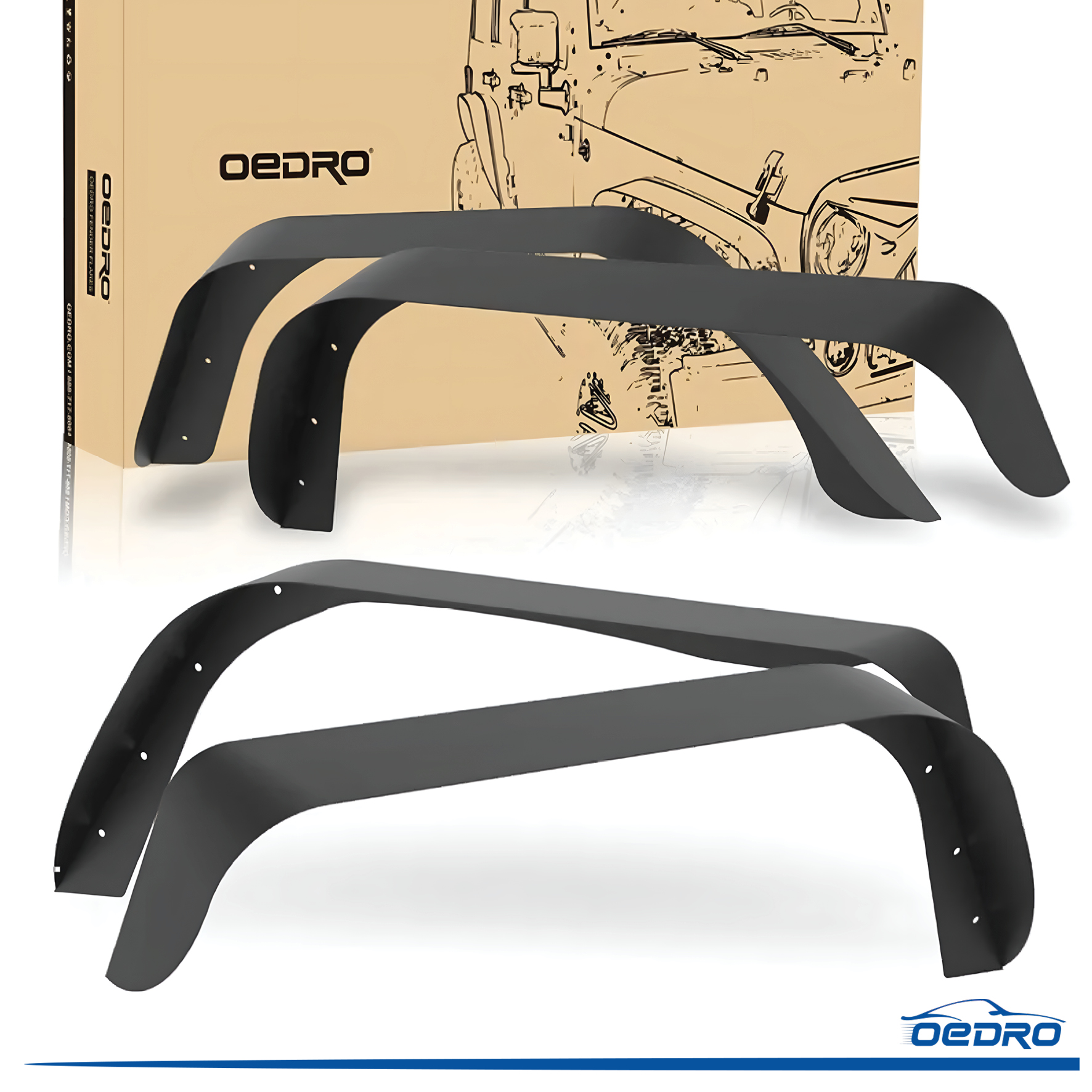 Side view of OEDRO Flat Fender Flares for 1997-2006 Jeep Wrangler TJ & LJ, 4 PCS Set Off-Road Front & Rear Wheel Flares