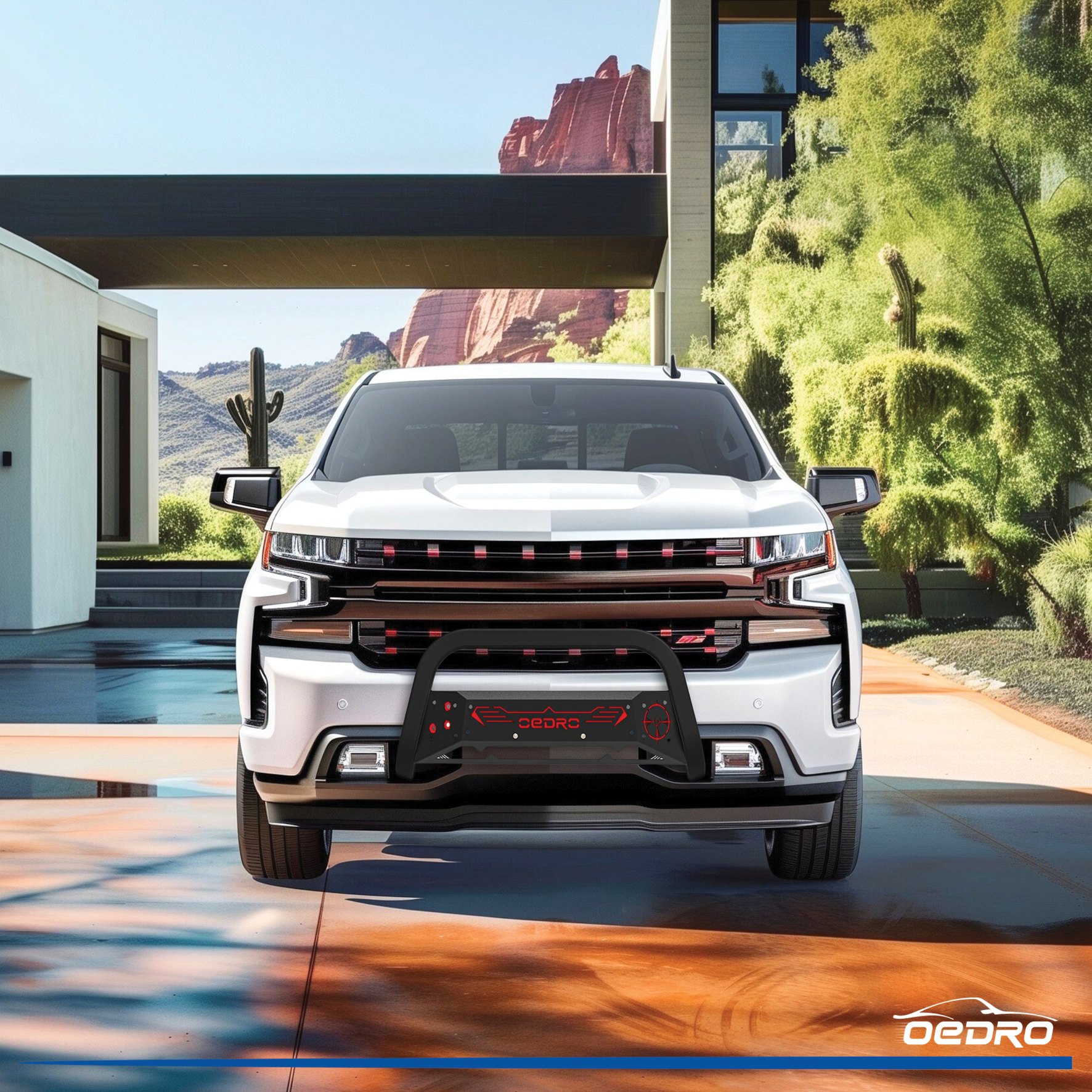 Side view of Paintable Bull Bar Fits 2019-2024 Chevy Silverado 1500/GMC Sierra 1500 (Exclude 2019 Silverado 1500 LD) Front Bumper Push Bar w/Grille Skid Plate