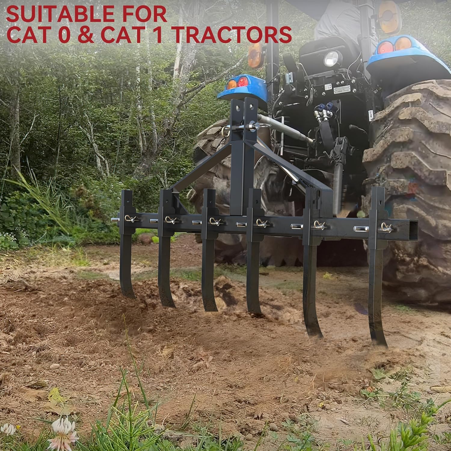 Side view of YITAMOTOR® Detachable Scarifier Cultivator W/ 6 Shank & Mount Brackets for CAT-0 & Cat 1