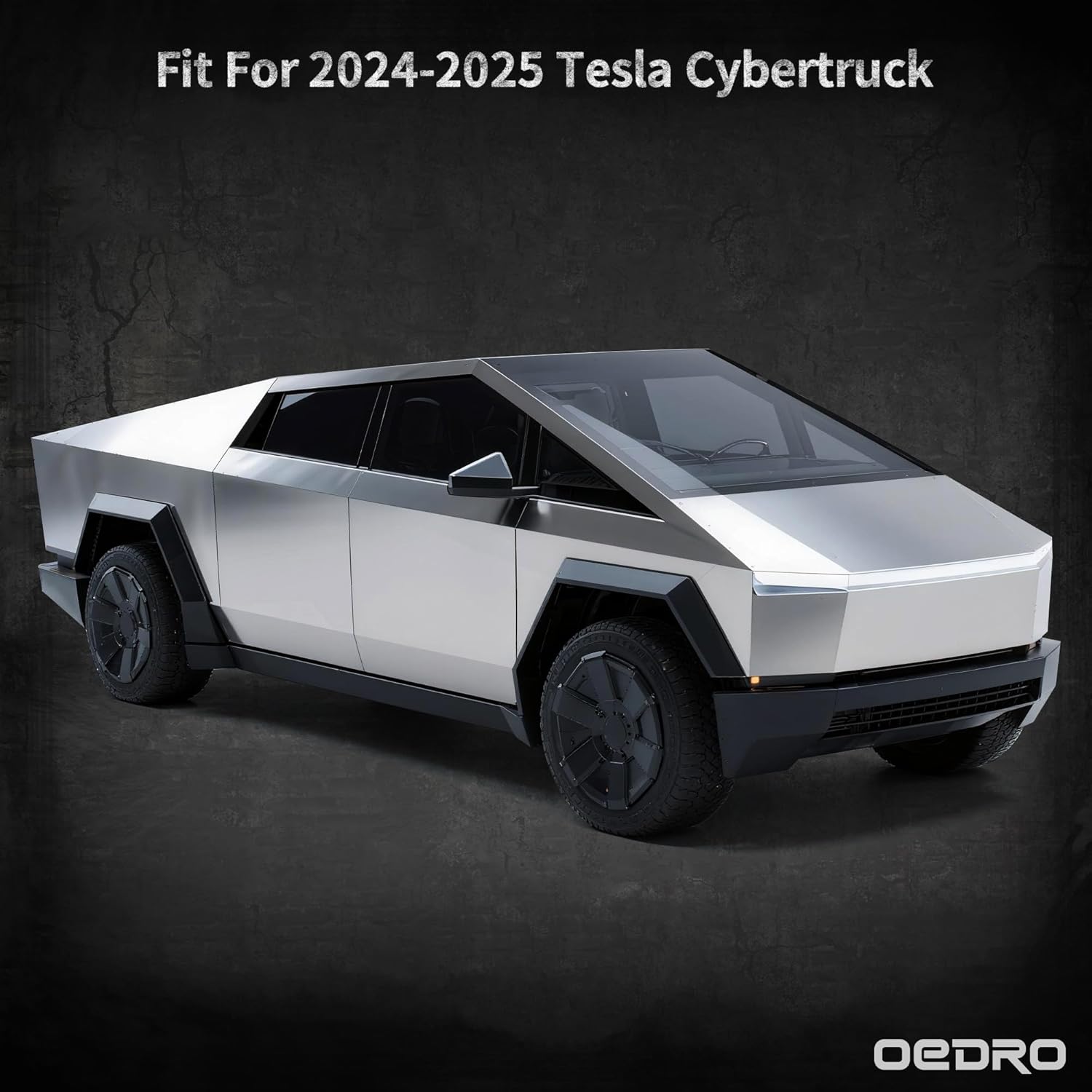 Side view of OEDRO Running Boards: Compatible with Tesla Cybertruck - Textured Black Side Steps Rails for 2024-2025 Cybertruck, Exterior Brackets Truck Nerf Bars