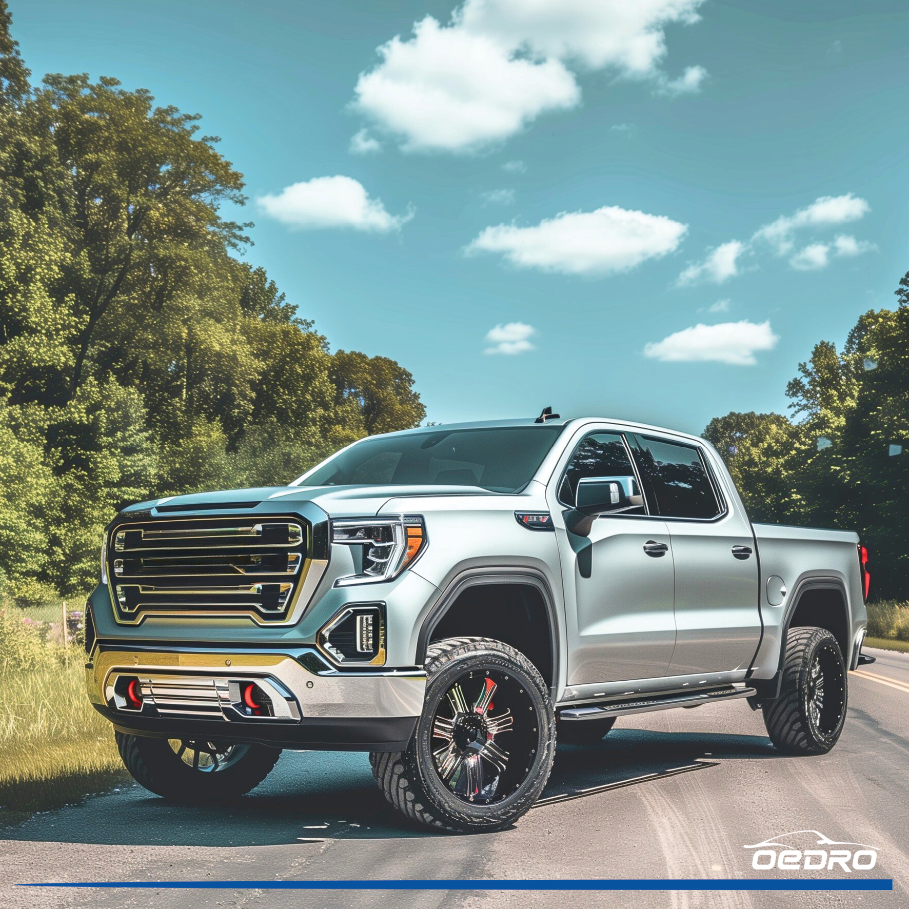 Side view of OEDRO Floor Mats for 2019-2025 Chevy Silverado 1500/GMC Sierra 1500 Crew Cab, No Rear Underseat Storage Box
