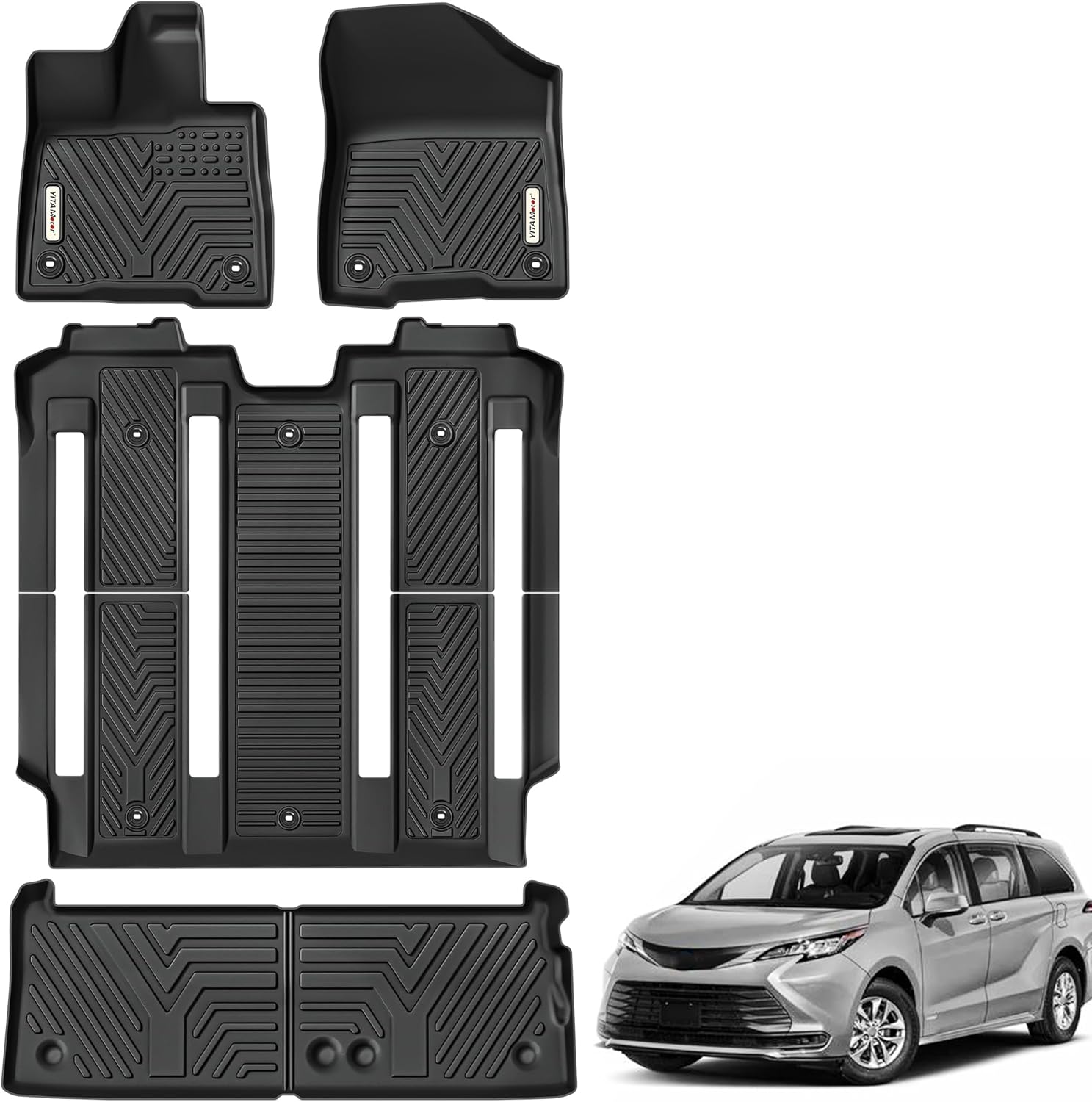 YITAMOTOR Custom Fit All-Weather Floor Mats for Toyota Sienna 2021-2025 | 7-Seat TPE Liners (1st/2nd/3rd Row + Trunk)