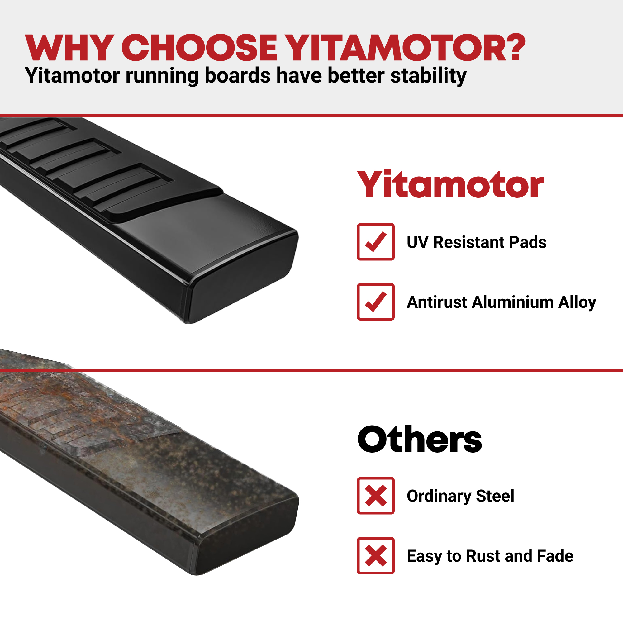 Side view of YITAMOTOR® 6 Inches Running Boards For 2005-2026 Nissan Frontier Crew Cab Only, Aluminum Black Side Steps Nerf Bars