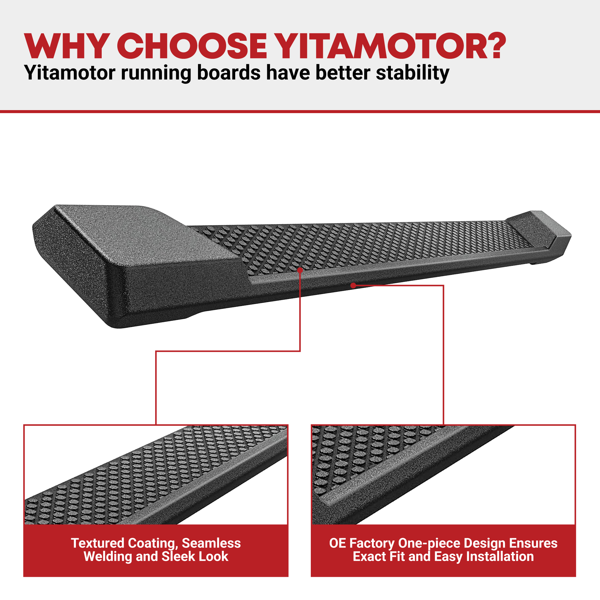 Side view of YITAMOTOR® Running Boards Compatible with 2007-2018 Jeep Wrangler JK 4 Door, Nerf Bars, Black Side Steps (Not for JL Model)
