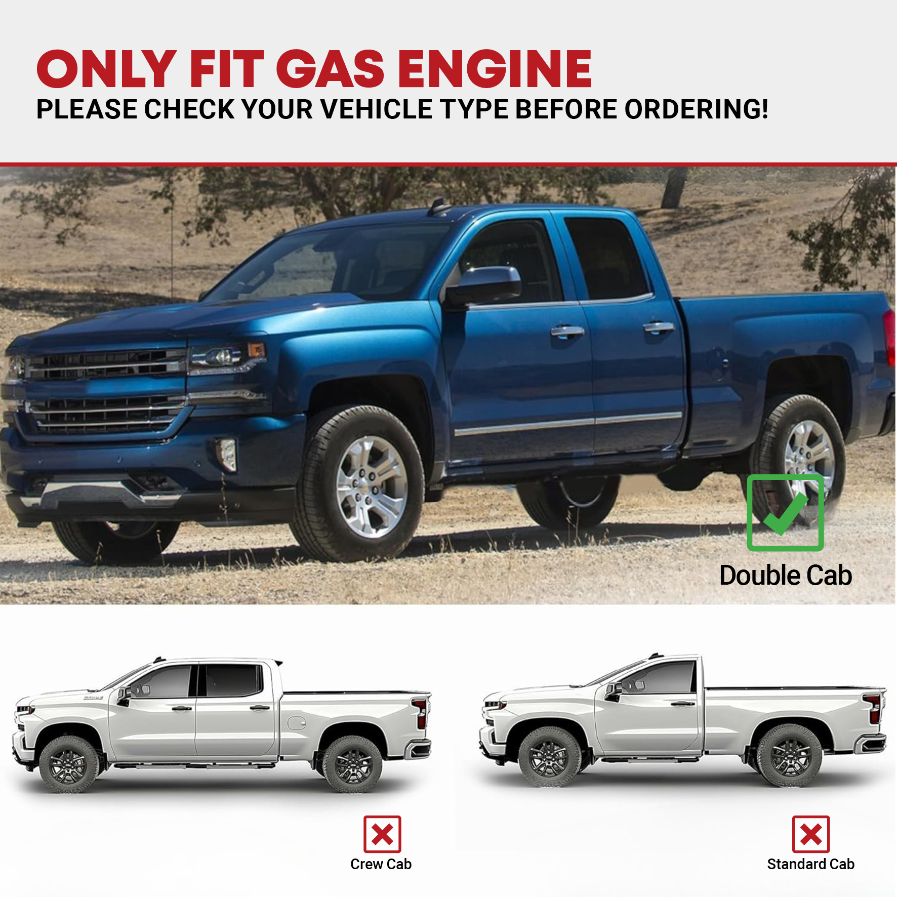 Side view of YITAMOTOR® 2007-2018 Chevy Silverado/GMC Sierra 1500, 2007-2019 2500HD 3500HD Double Cab Running Boards Side Steps