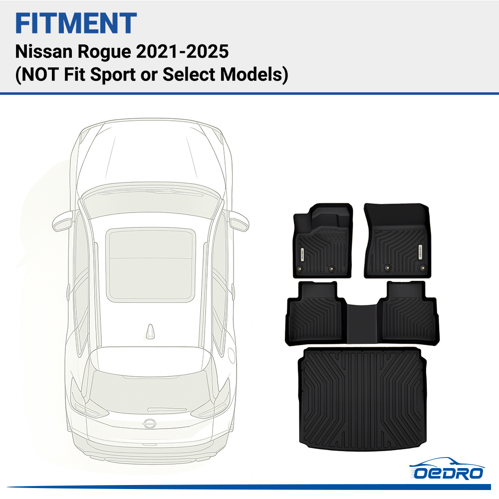 Side view of OEDRO Floor Mats Set for 2021-2025 Nissan Rogue (NOT Fit Sport or Select Models, Only Fit AWD Drive Models)