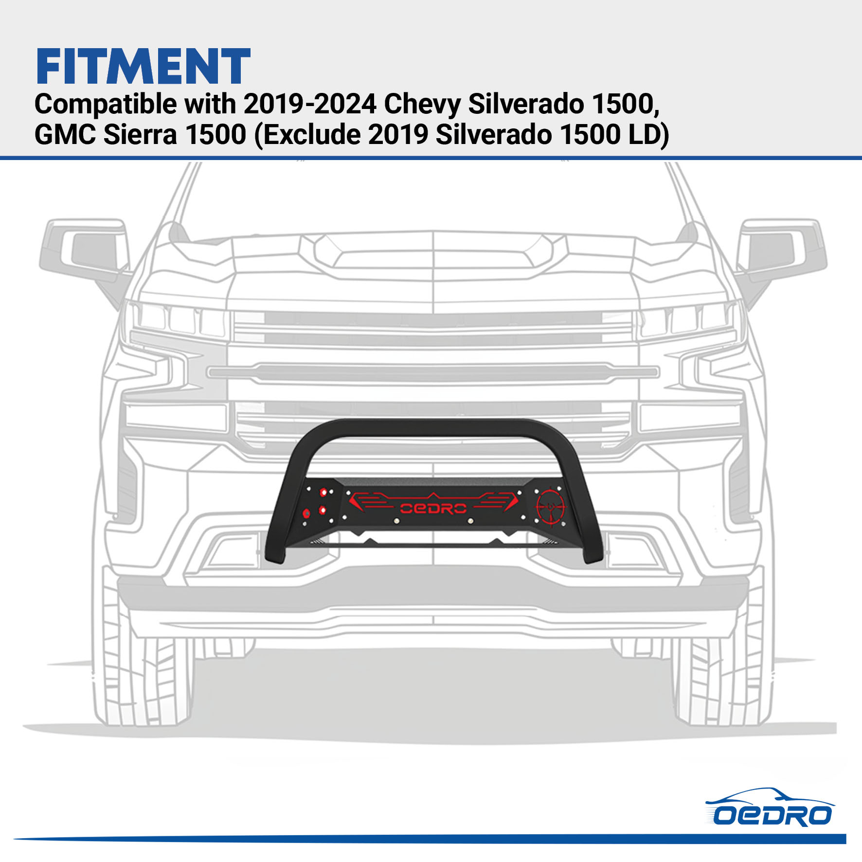Side view of Paintable Bull Bar Fits 2019-2024 Chevy Silverado 1500/GMC Sierra 1500 (Exclude 2019 Silverado 1500 LD) Front Bumper Push Bar w/Grille Skid Plate