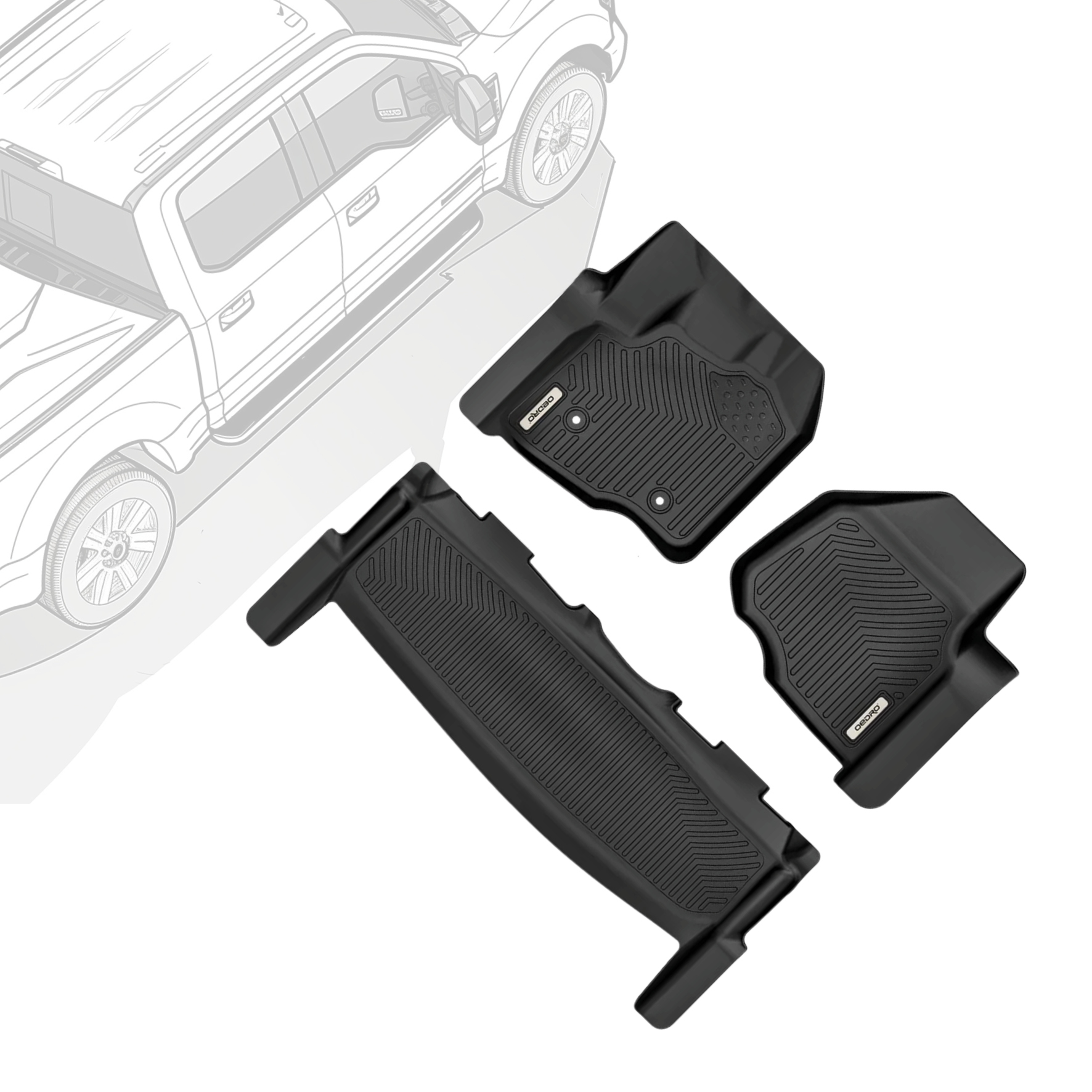Side view of OEDRO Floor Mats for 2012-2016 Ford F250/F350/F450 SuperCrew/Crew Cab, Black TPE All-Weather Guard Liner Set