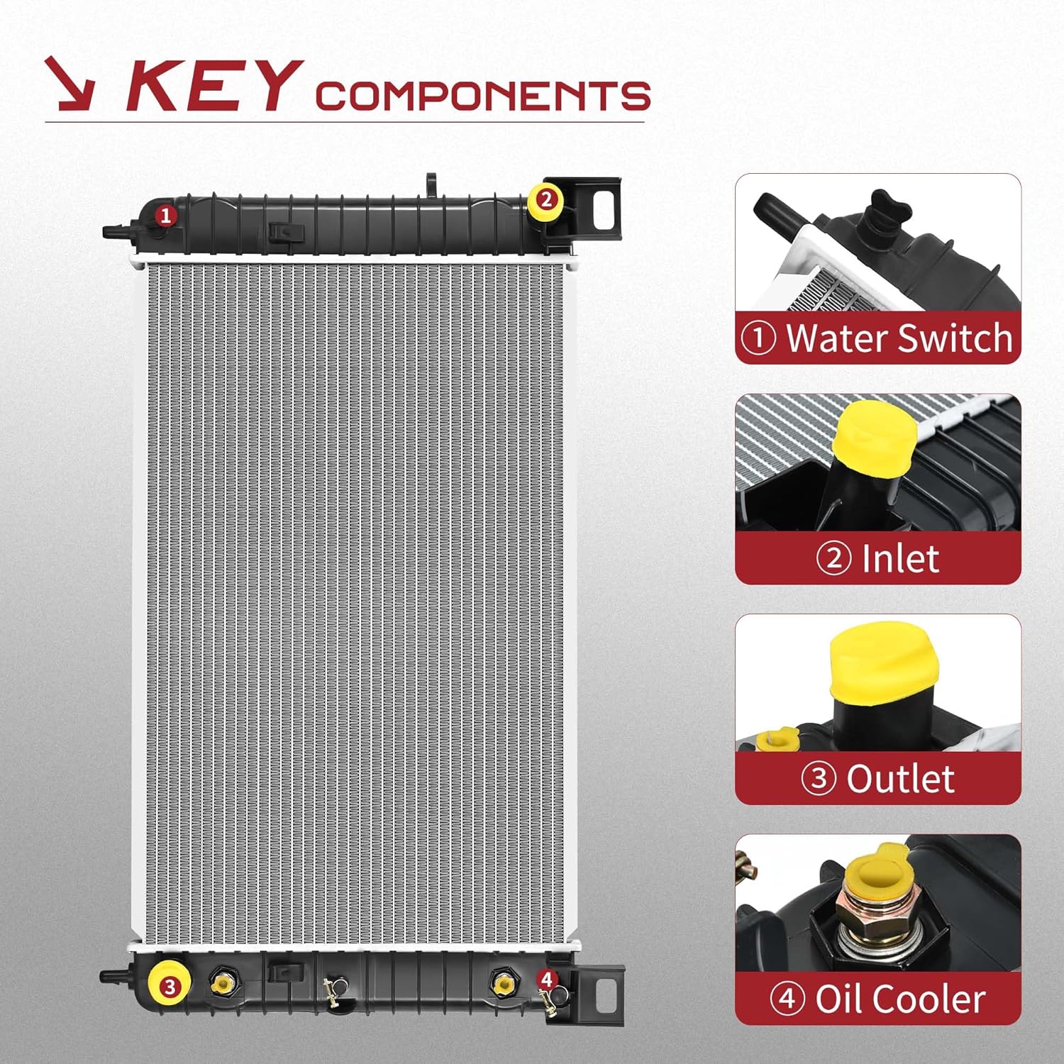 Side view of YITAMOTOR 28" Core Aluminum Radiator - Direct Fit for 99-06 GM Trucks/SUVs | 4.3L to 6.0L V8 Compatible