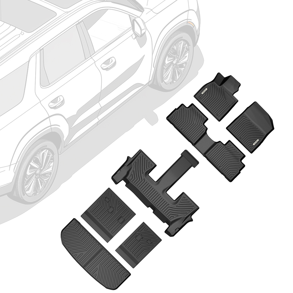Side view of OEDRO Floor Mats for Hyundai Palisade 2020-2025 w/ 7-Seat, Custom Fit TPE All Weather Trunk Mat with Backrest for 2025 Palisade Bucket Seat