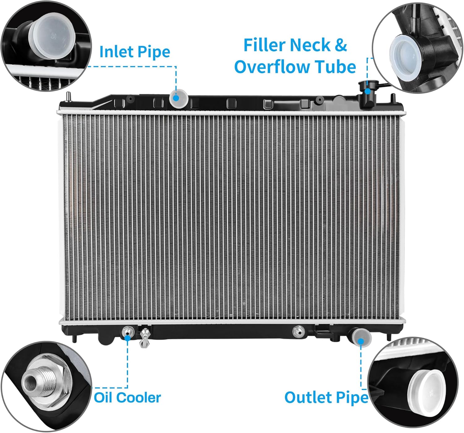 Side view of YITAMOTOR 2578 Aluminum Radiator - Direct Fit for 2005-2007 Nissan Murano | 3.5L V6 Engine