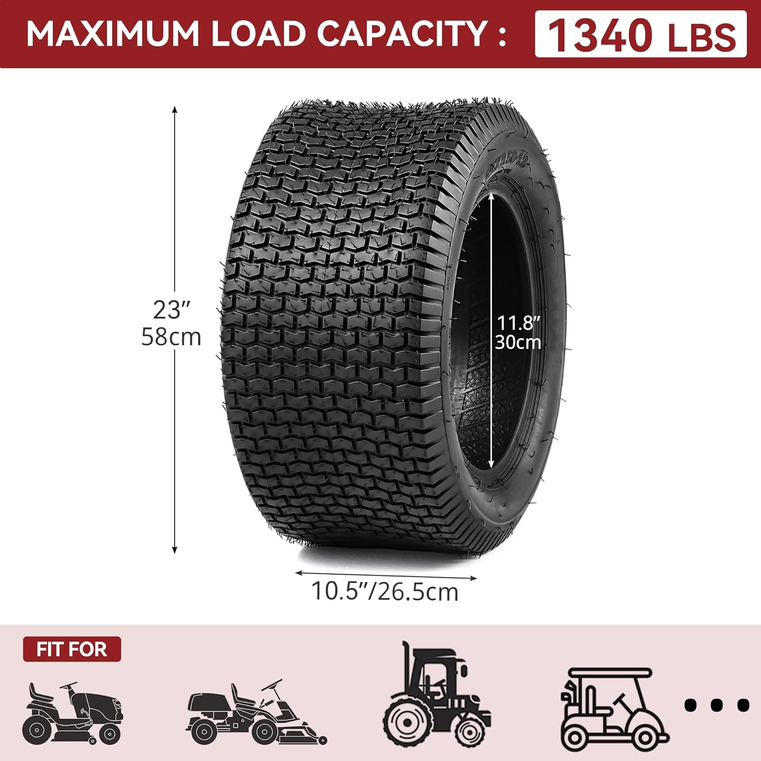 Side view of YITAMOTOR 22x9.5-12 4-Ply Lawn Mower Tires - Set of 2 for Tractors, Golf Carts & Outdoor Equipment