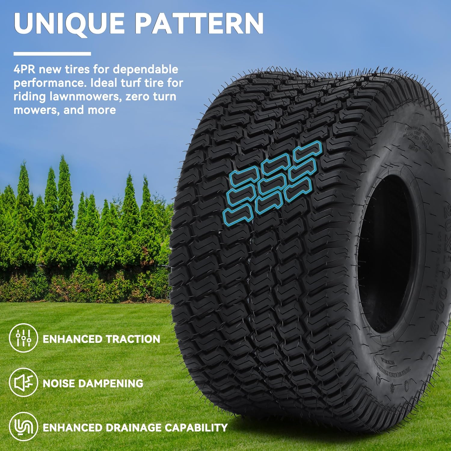 Side view of YITAMOTOR 20x10-8 4-Ply Lawn Mower Tires - Set of 2 for Tractors, Golf Carts & Outdoor Equipment
