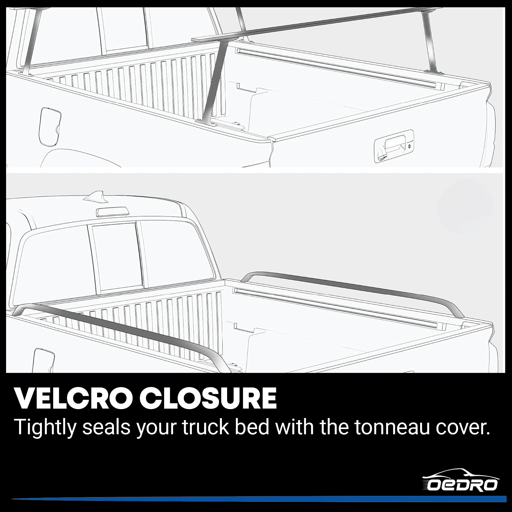 Side view of OEDRO 5ft Soft Roll Up Tonneau Cover for 2016-2023 Toyota Tacoma (Excl. Trail) with Track Rail System