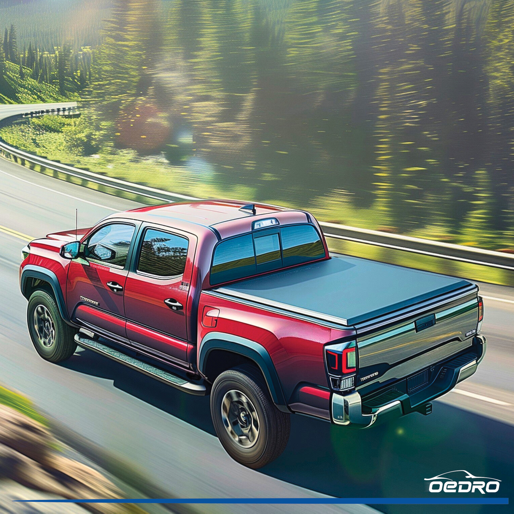 Side view of OEDRO 5ft Soft Roll Up Tonneau Cover for 2016-2023 Toyota Tacoma (Excl. Trail) with Track Rail System