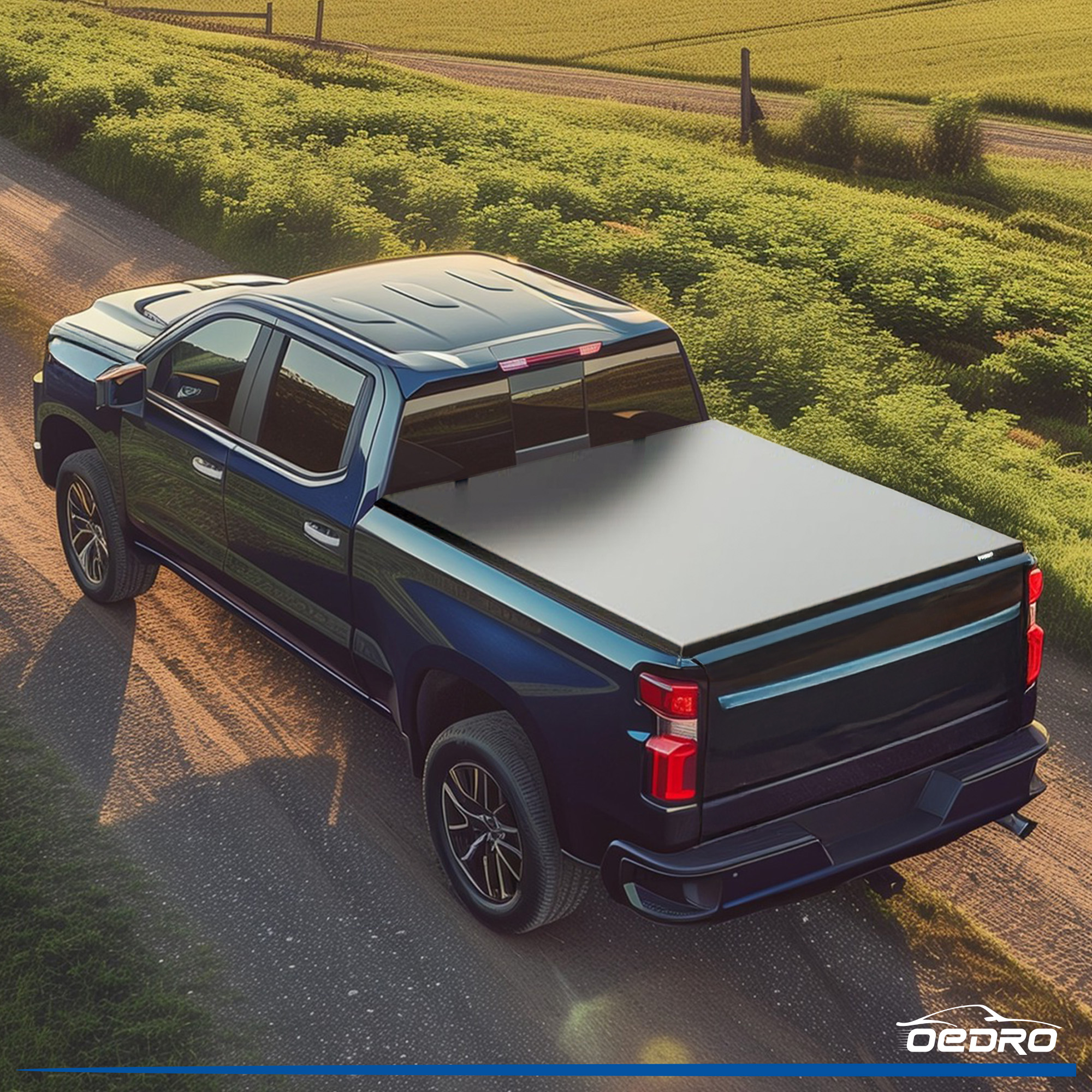 Side view of OEDRO 5.8FT 4-Fold Truck Bed Soft Tonneau Cover for 2019-2026 Chevy Silverado 1500 /GMC Sierra 1500 New Body Style w/o Multi-Flex Tailgate