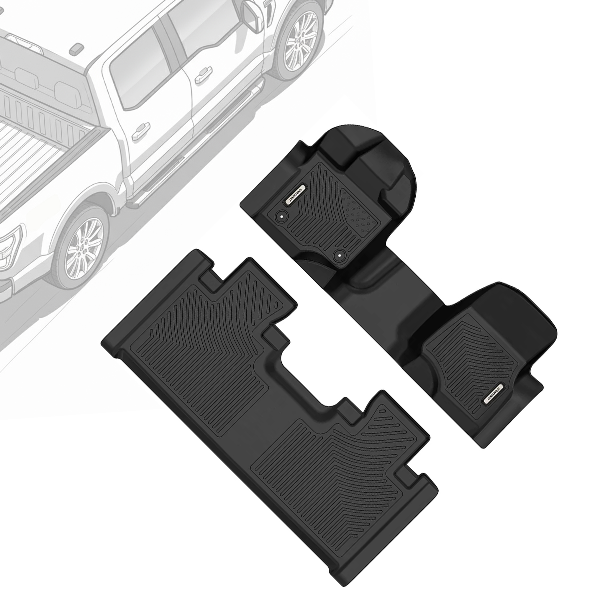 Side view of OEDRO Floor Mats Liner for 2015-2025 Ford F150 SuperCab/ Extended Cab, 1st Row Bench Seat, Black TPE All-Weather Guard