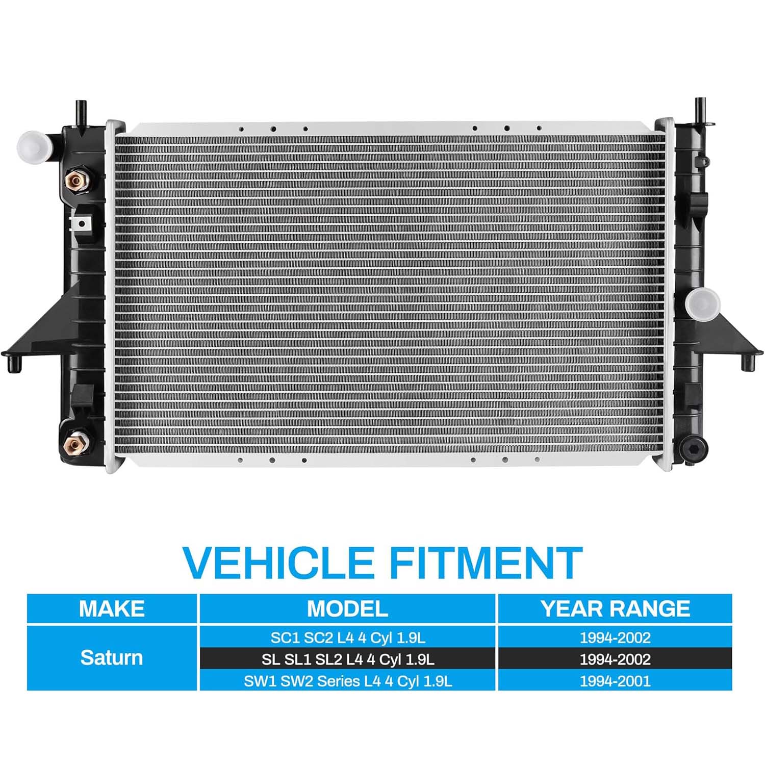 Side view of YITAMOTOR 2191 Aluminum Radiator - Direct Fit for 94-02 Saturn S-Series SC1 SC2 SL1 SL2 SW2 | 1.9L L4 Engine