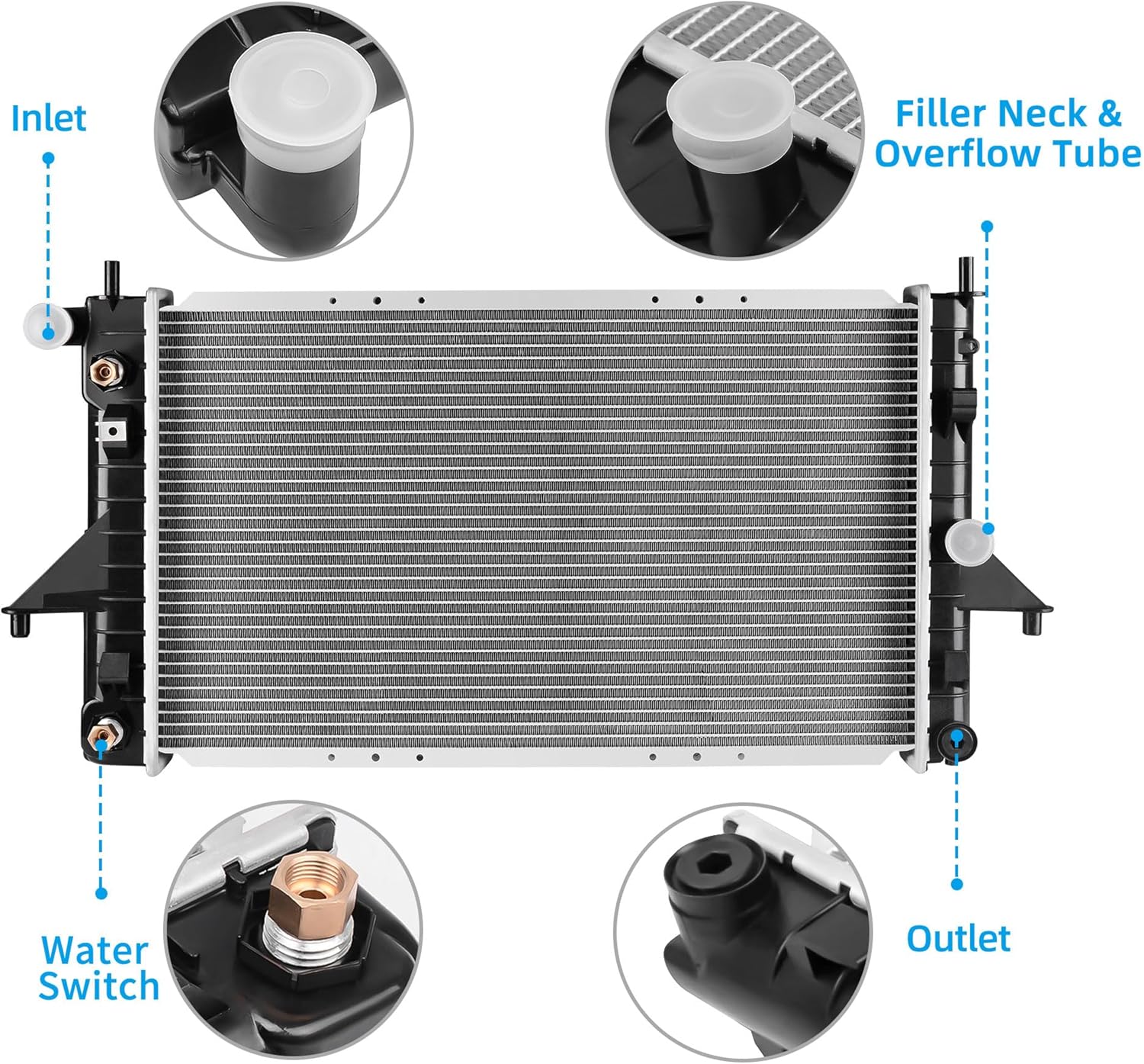 Side view of YITAMOTOR 2191 Aluminum Radiator - Direct Fit for 94-02 Saturn S-Series SC1 SC2 SL1 SL2 SW2 | 1.9L L4 Engine