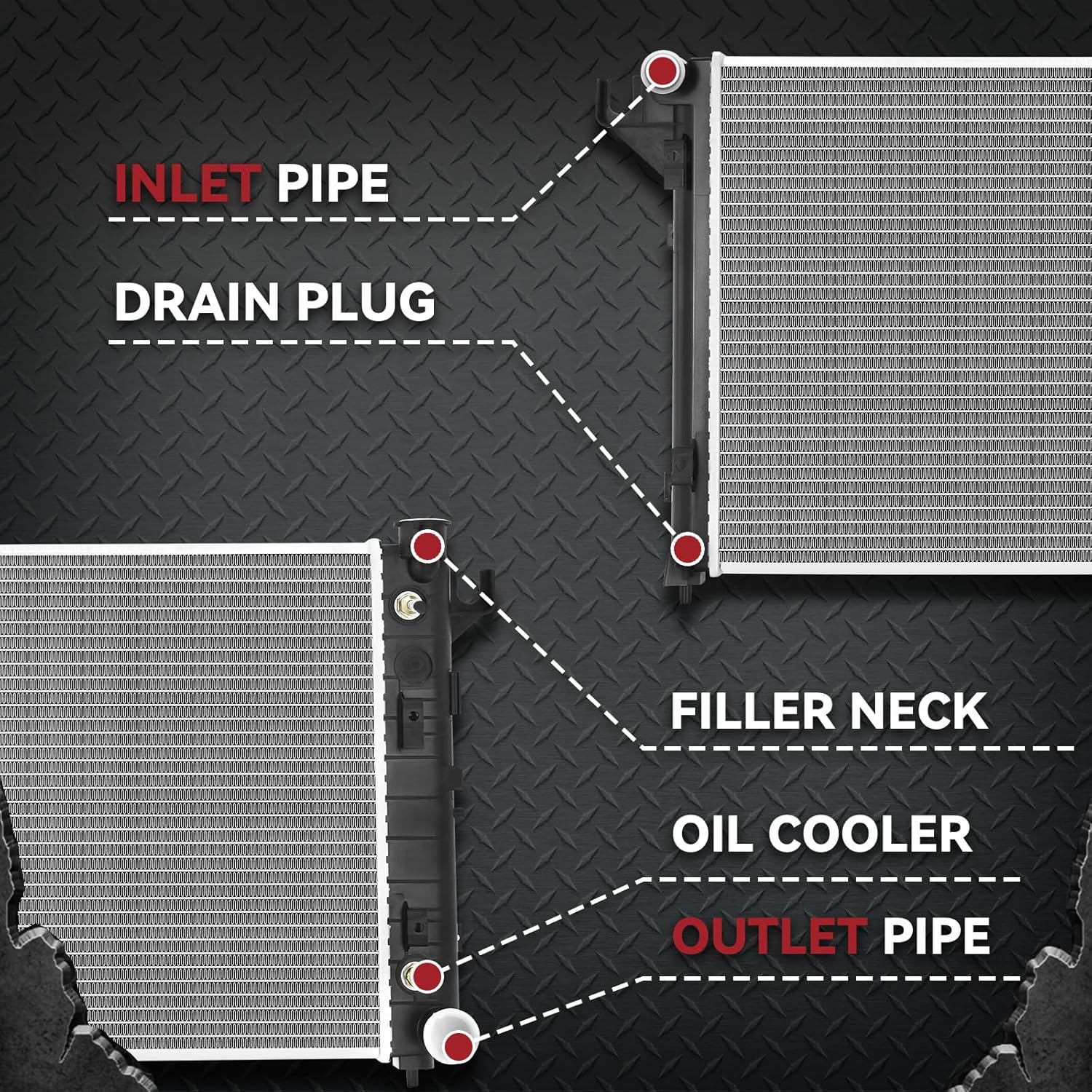 Side view of YITAMOTOR Heavy-Duty Radiator - Direct Fit for 1994-2001 Dodge Ram 1500/2500/3500 | 3.9L-5.9L V6 V8
