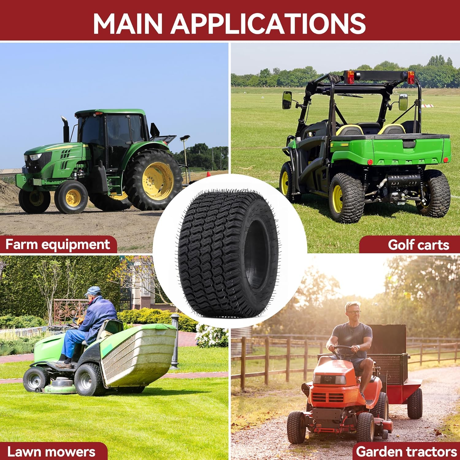 Side view of YITAMOTOR 16x6.5-8 4-Ply Lawn Mower Tires - Set of 2 for Tractors, Golf Carts & Outdoor Equipment