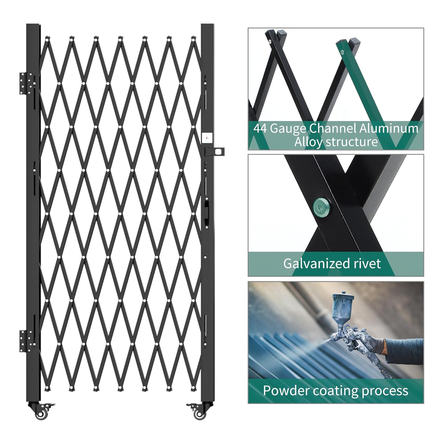 Side view of YITAMOTOR 61" H x 130" W Double Folding Security Gate - Expandable Steel Barricade with Aluminum Mesh