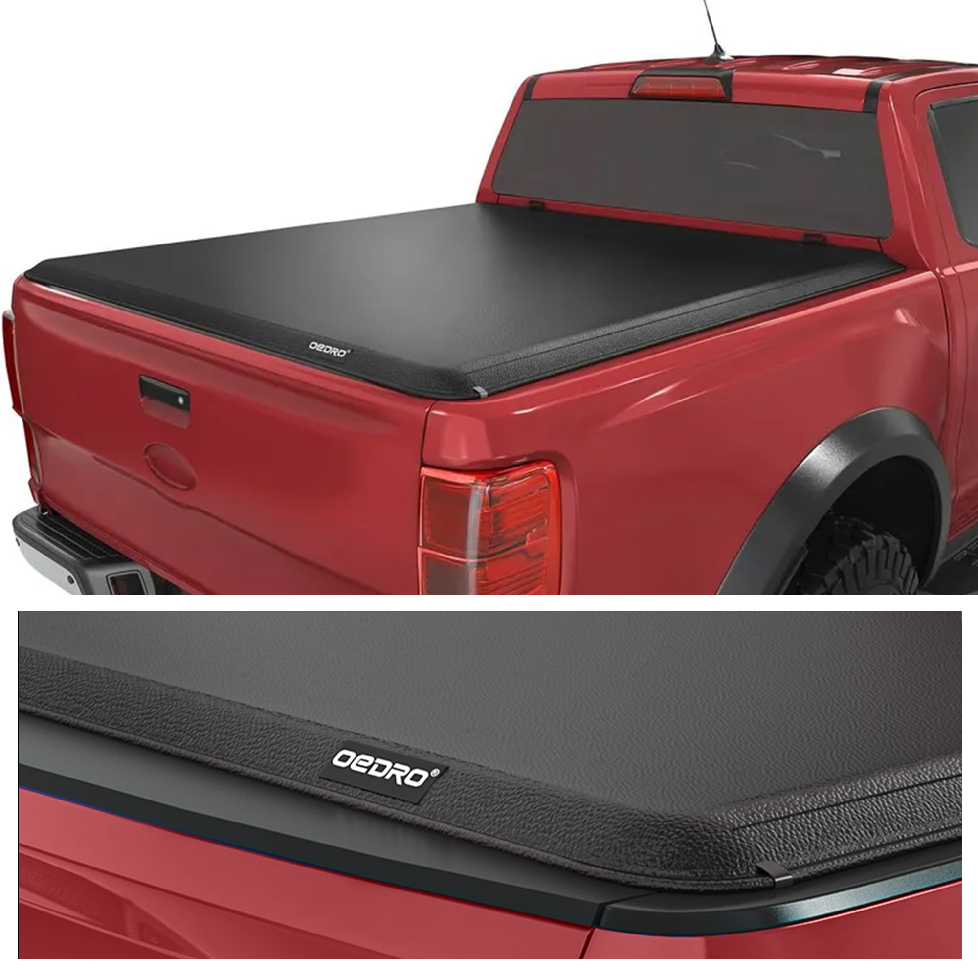 Side view of OEDRO 8FT Soft Roll Up Truck Bed Tonneau Cover for 1999-2024 Ford F250 F350 F-250 F-350 Superduty