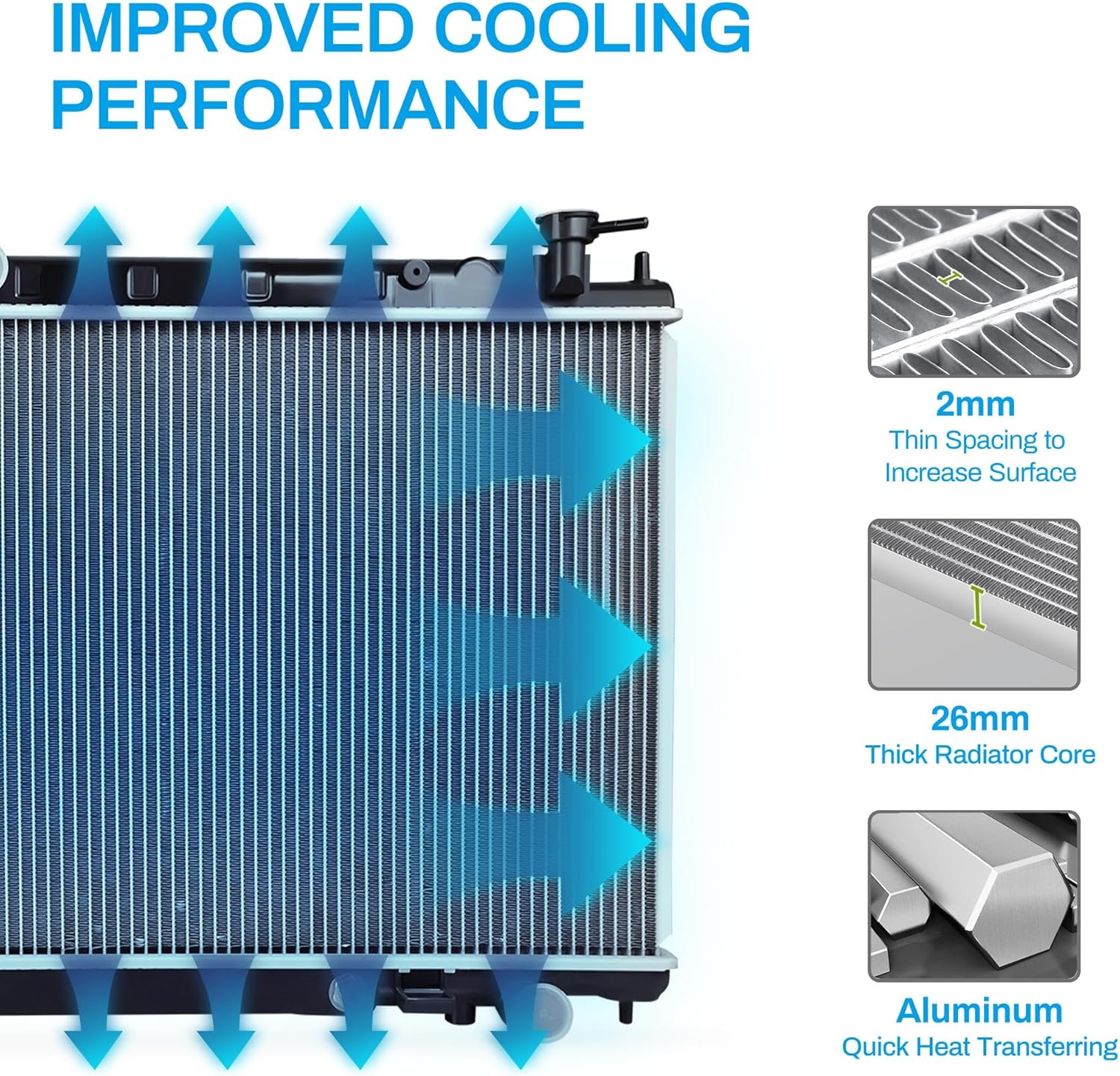 Side view of YITAMOTOR 2578 Aluminum Radiator - Direct Fit for 2005-2007 Nissan Murano | 3.5L V6 Engine